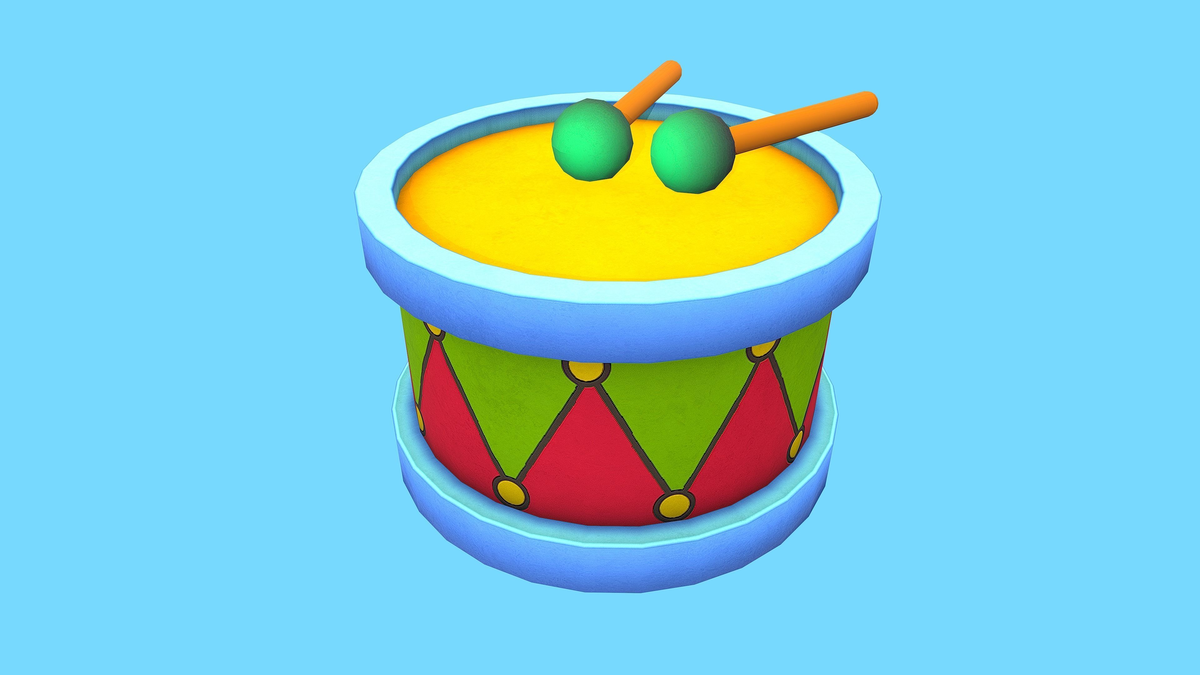 DRUM TOY CARTOON STYLIZED Low-poly 3D model_2