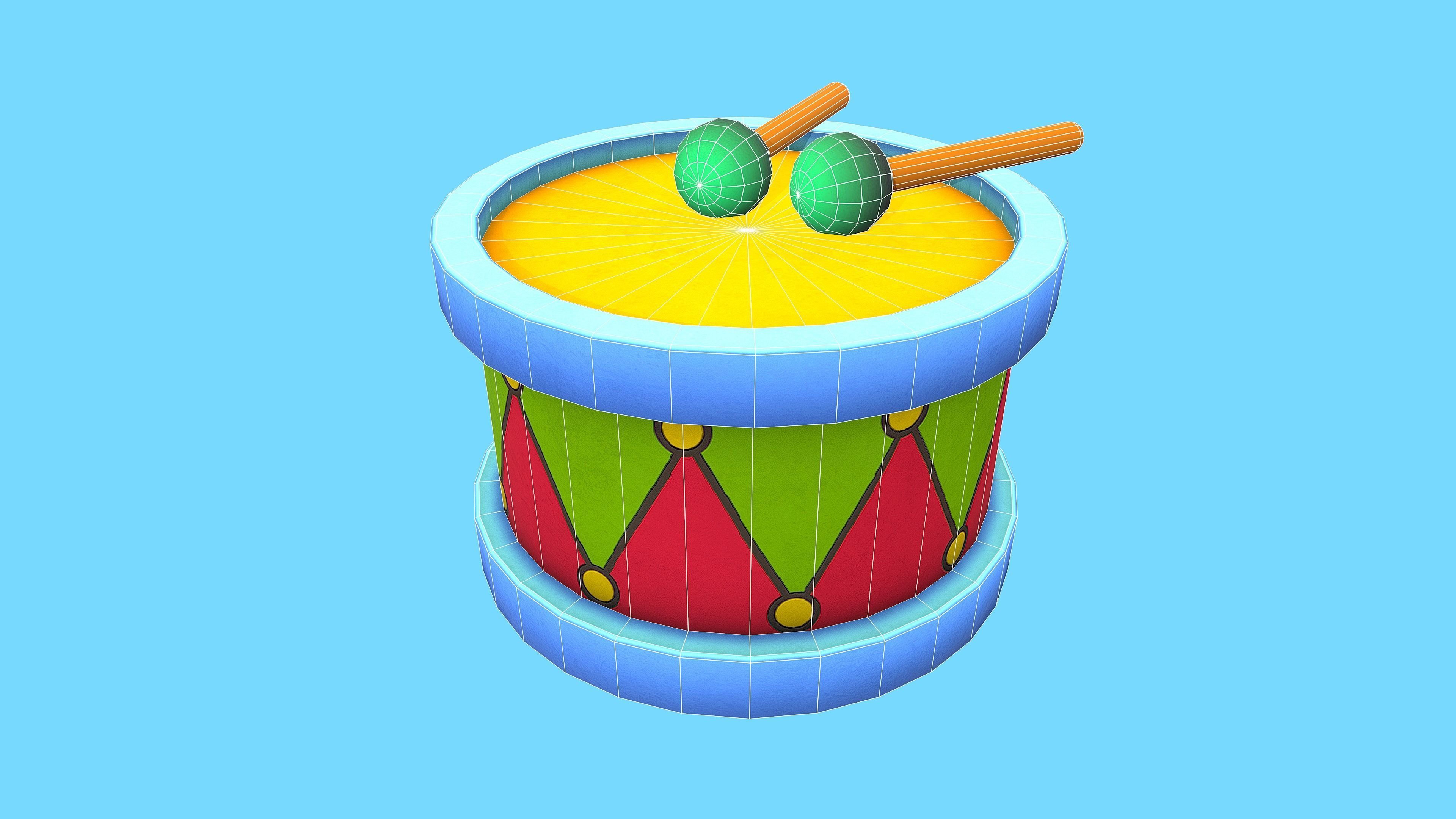 DRUM TOY CARTOON STYLIZED Low-poly 3D model_3