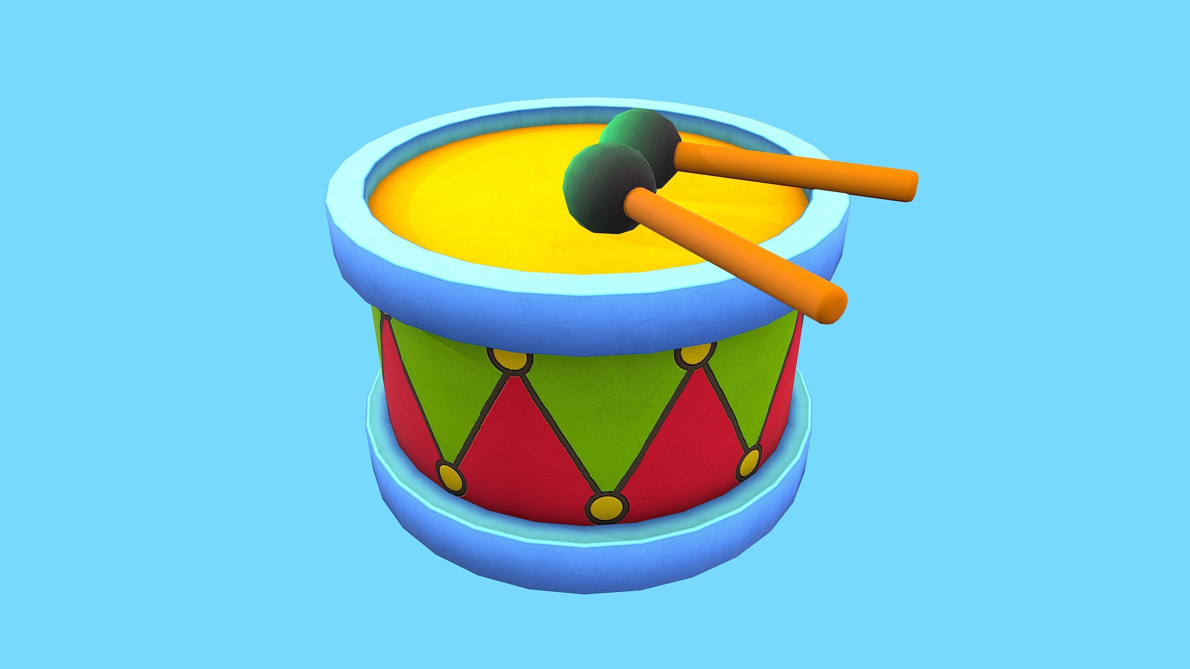 DRUM TOY CARTOON STYLIZED Low-poly 3D model_6