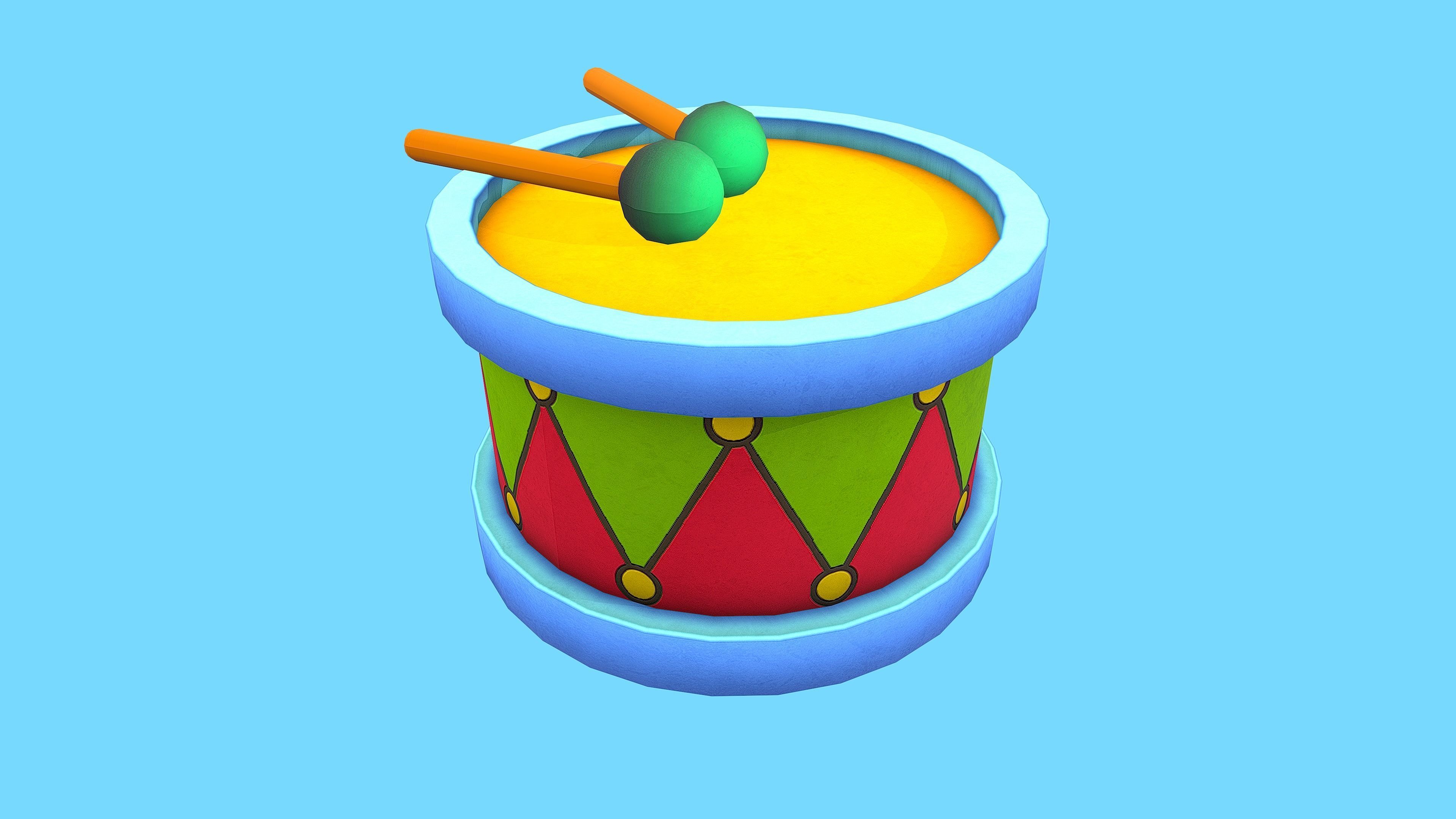 DRUM TOY CARTOON STYLIZED Low-poly 3D model_4