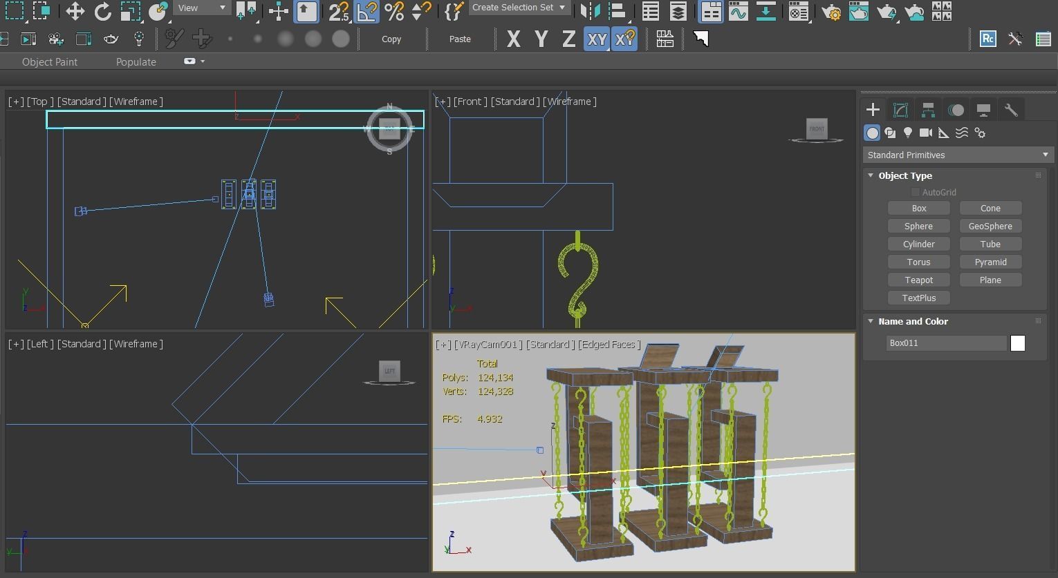 Table three wooden bookshelves with chains Low-poly 3D model_5