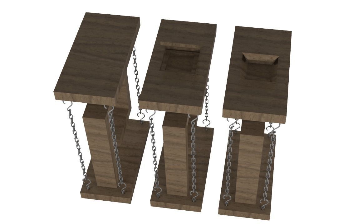 Table three wooden bookshelves with chains Low-poly 3D model_1