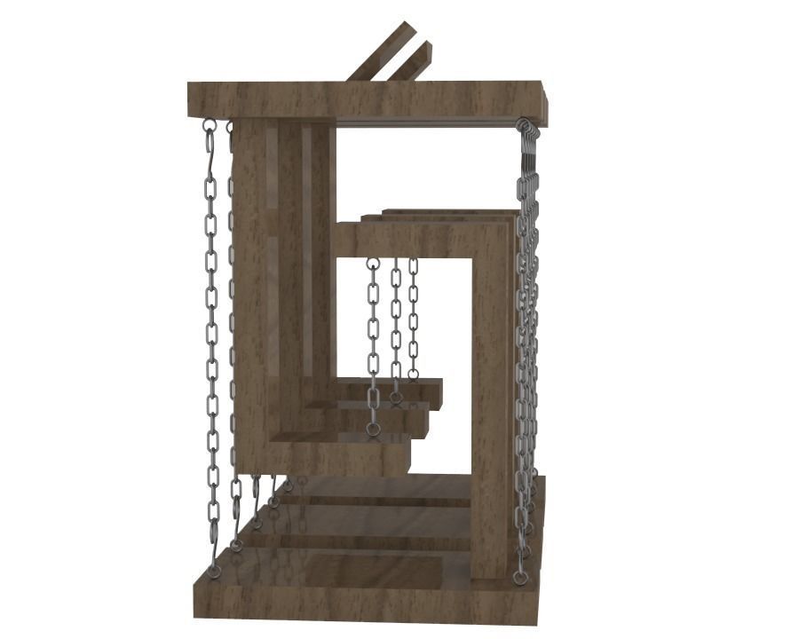 Table three wooden bookshelves with chains Low-poly 3D model_2