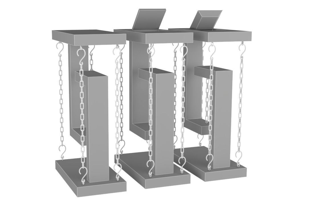 Table three wooden bookshelves with chains Low-poly 3D model_3