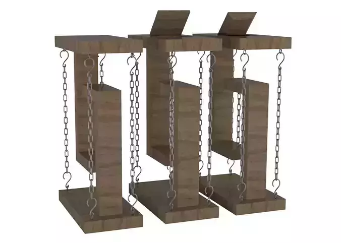 Table three wooden bookshelves with chains