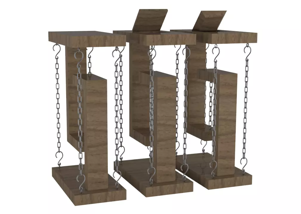 Table three wooden bookshelves with chains Low-poly 3D model_0