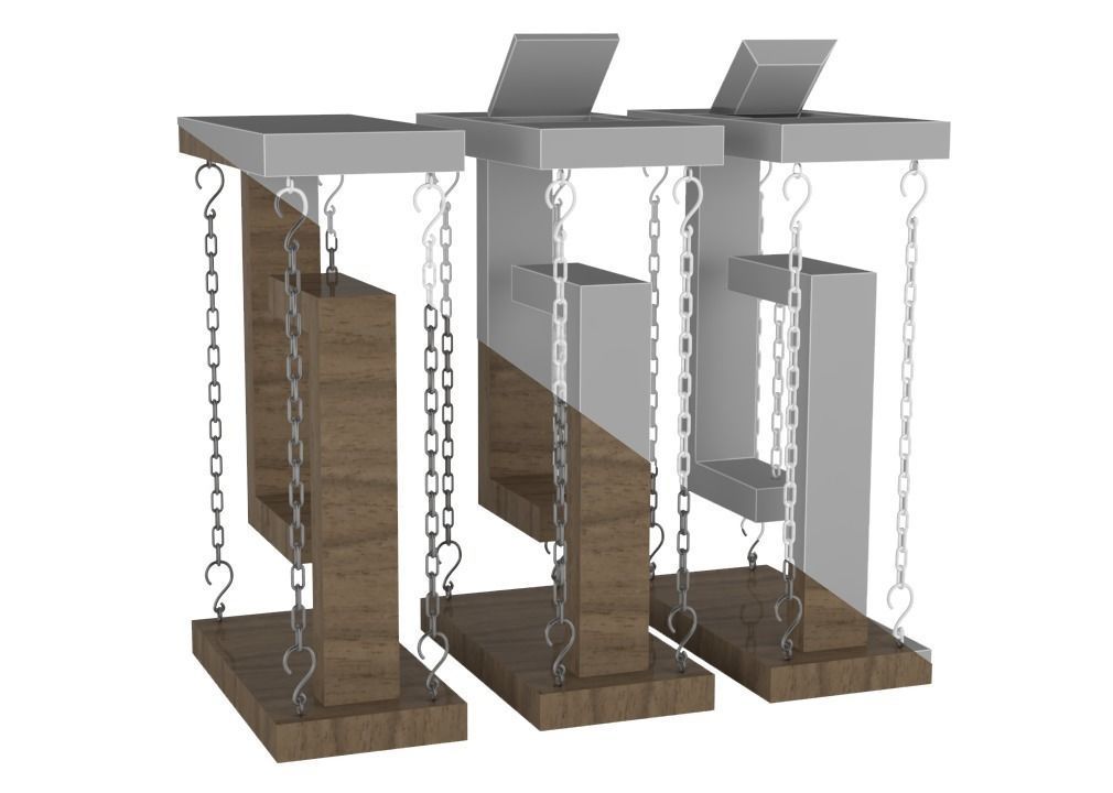 Table three wooden bookshelves with chains Low-poly 3D model_4