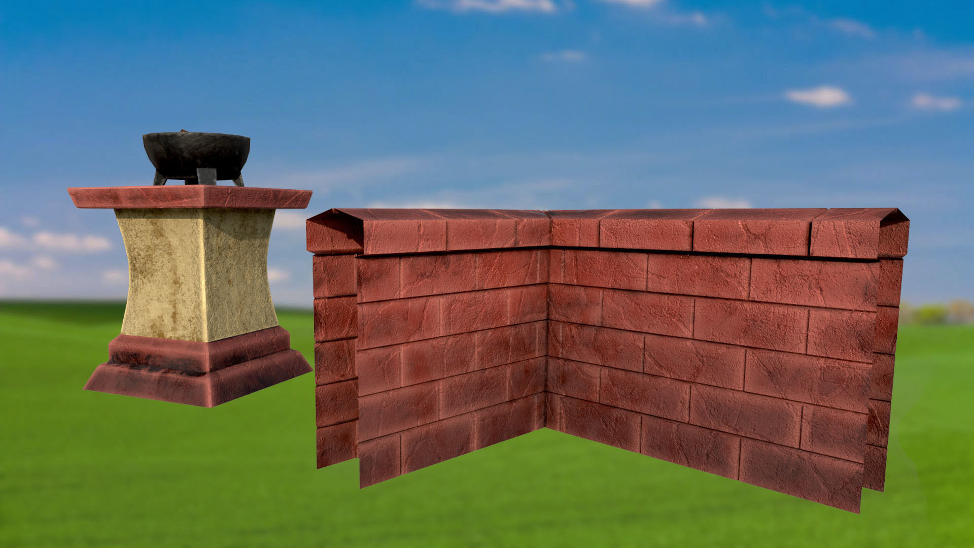 Stylized stone fence with an arch and a house PBR game ready Low-poly 3D model_4