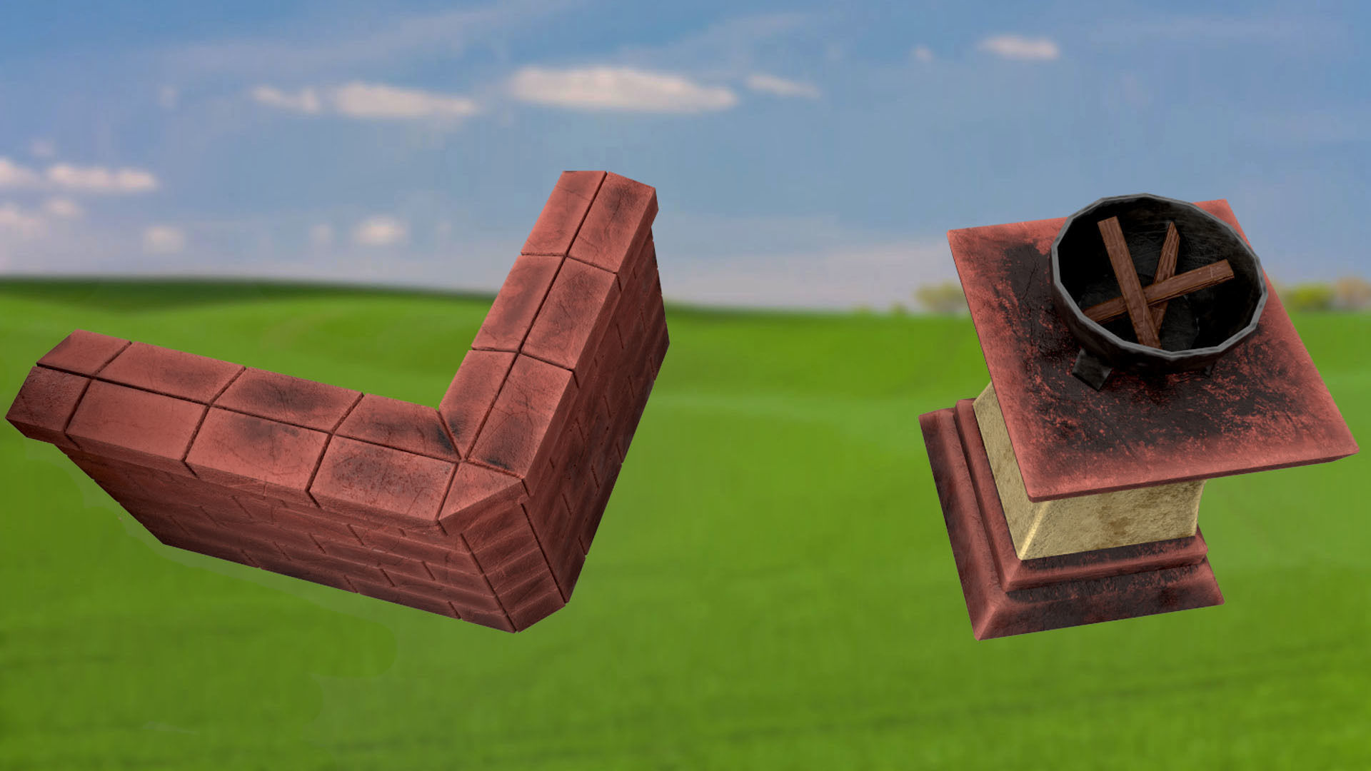 Stylized stone fence with an arch and a house PBR game ready Low-poly 3D model_5