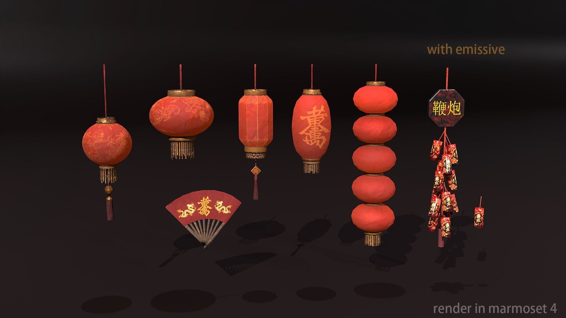 Chinese new year pack Low-poly 3D model_8