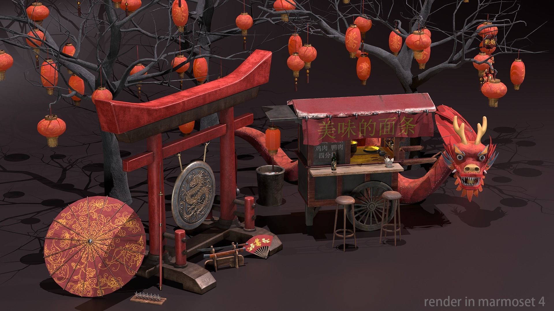 Chinese new year pack Low-poly 3D model_3