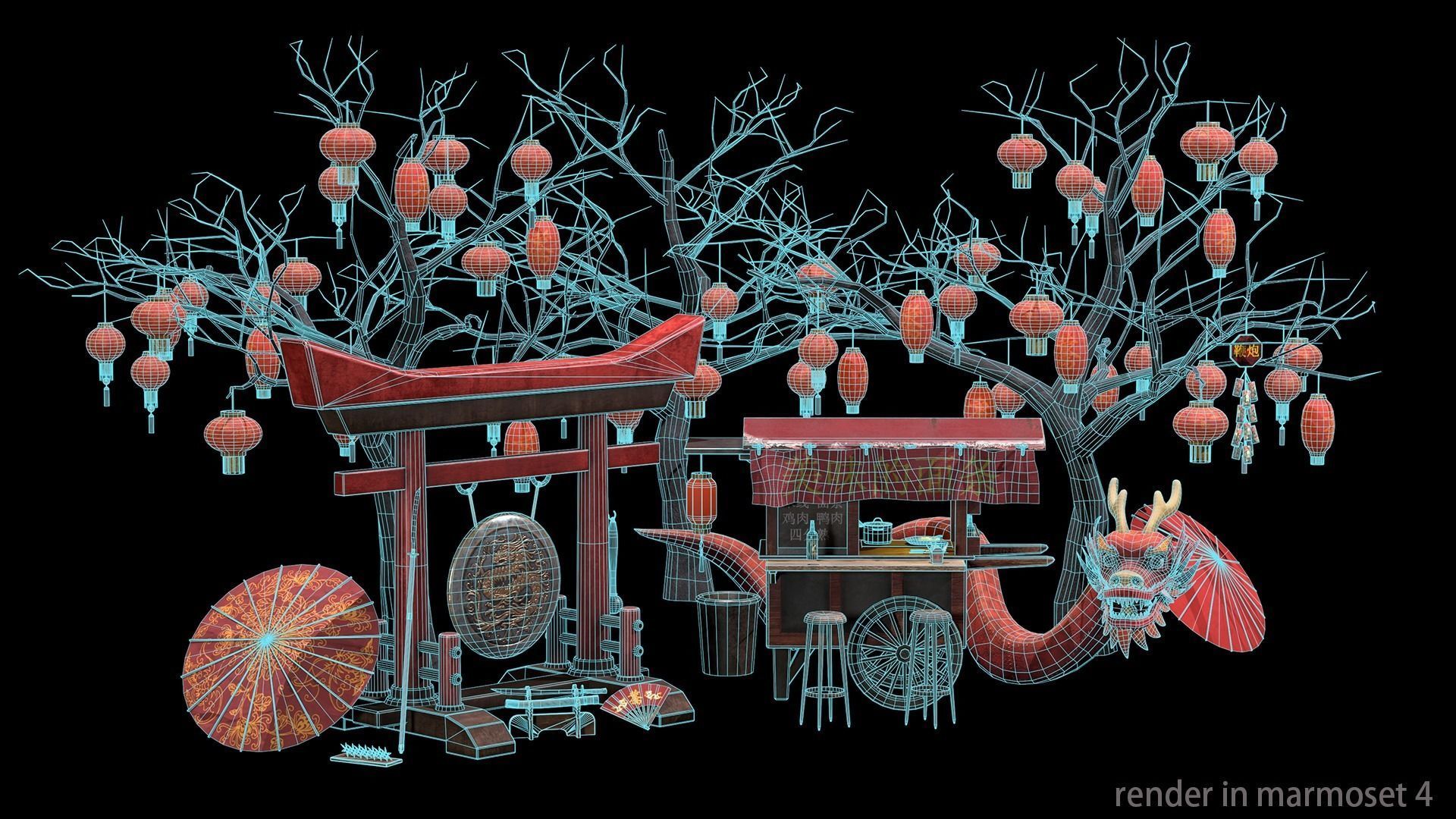 Chinese new year pack Low-poly 3D model_2