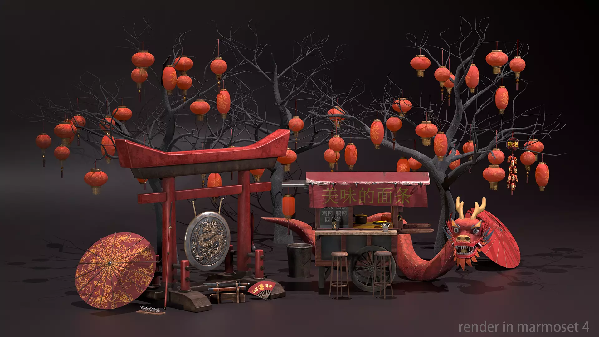 Chinese new year pack Low-poly 3D model_0