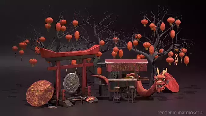Chinese new year pack Low-poly 3D model