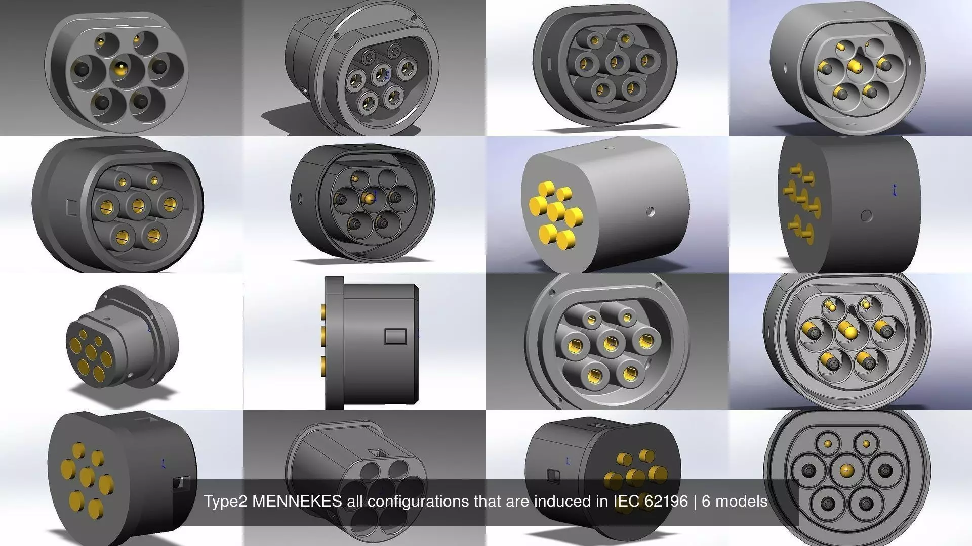 Type2 MENNEKES all configurations that are induced in IEC 62196 3D Model Collection_0