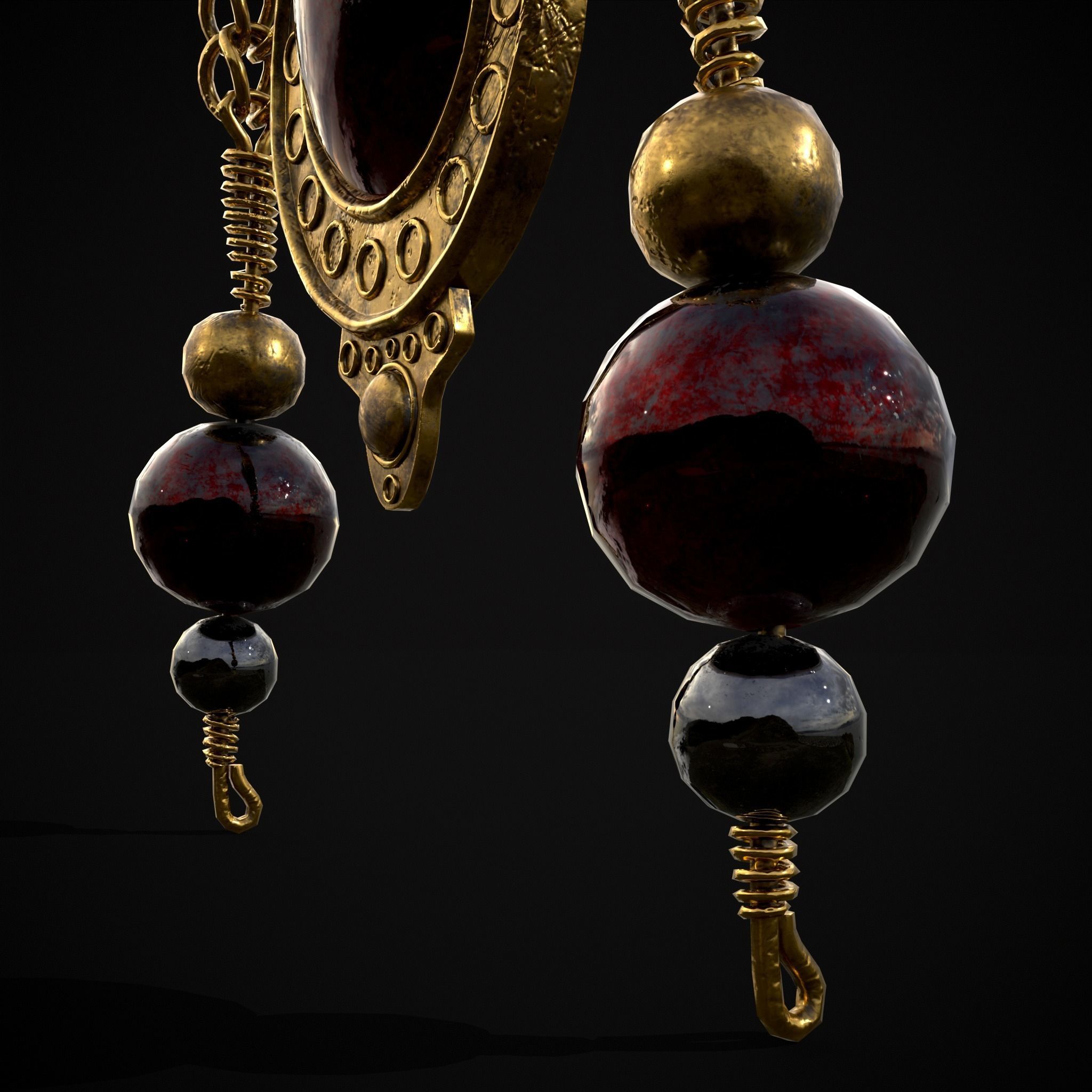 Ornate Gold Ruby Chandelier Earring Low-poly 3D model_17