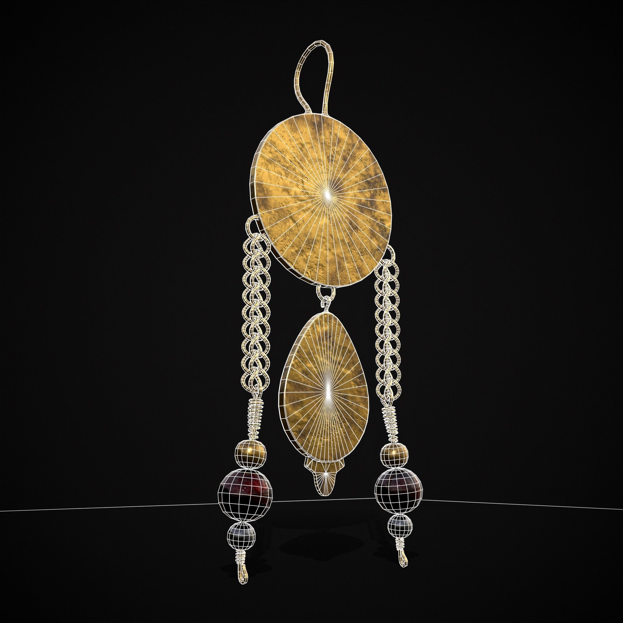 Ornate Gold Ruby Chandelier Earring Low-poly 3D model_6