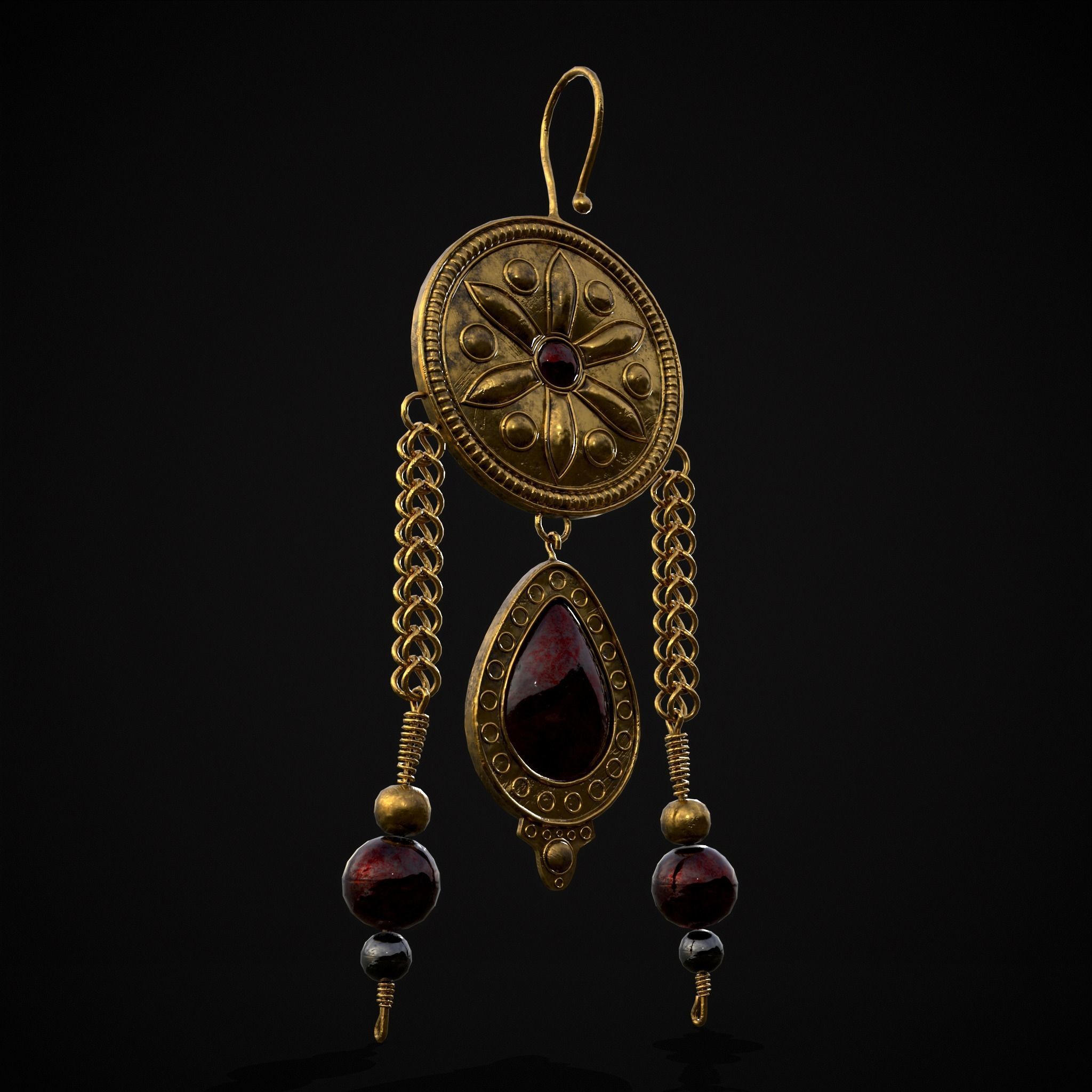 Ornate Gold Ruby Chandelier Earring Low-poly 3D model_25