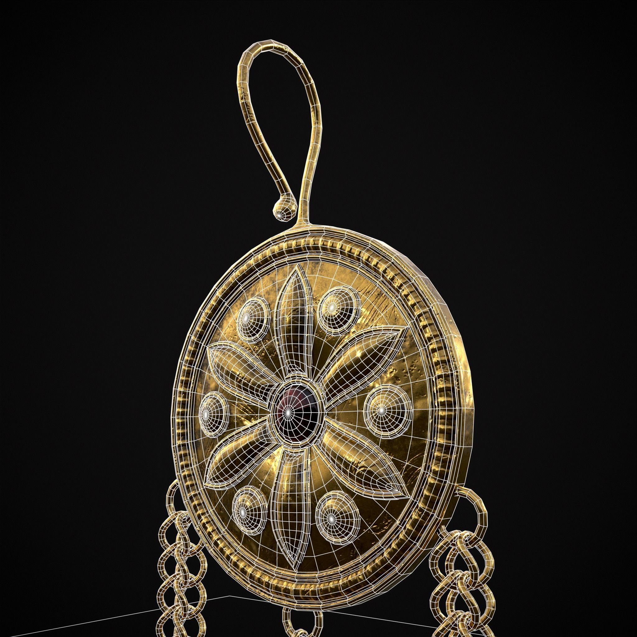 Ornate Gold Ruby Chandelier Earring Low-poly 3D model_14
