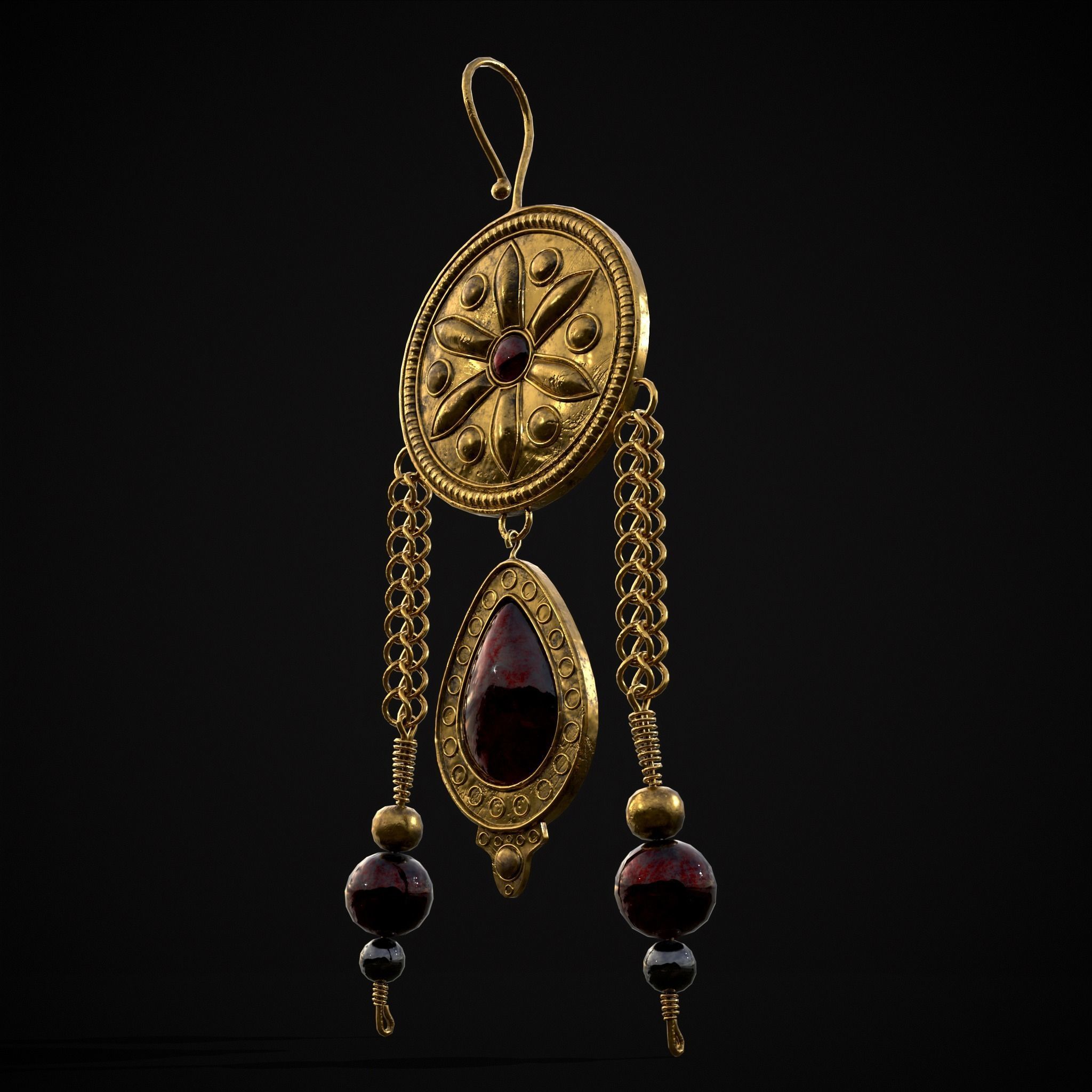 Ornate Gold Ruby Chandelier Earring Low-poly 3D model_3