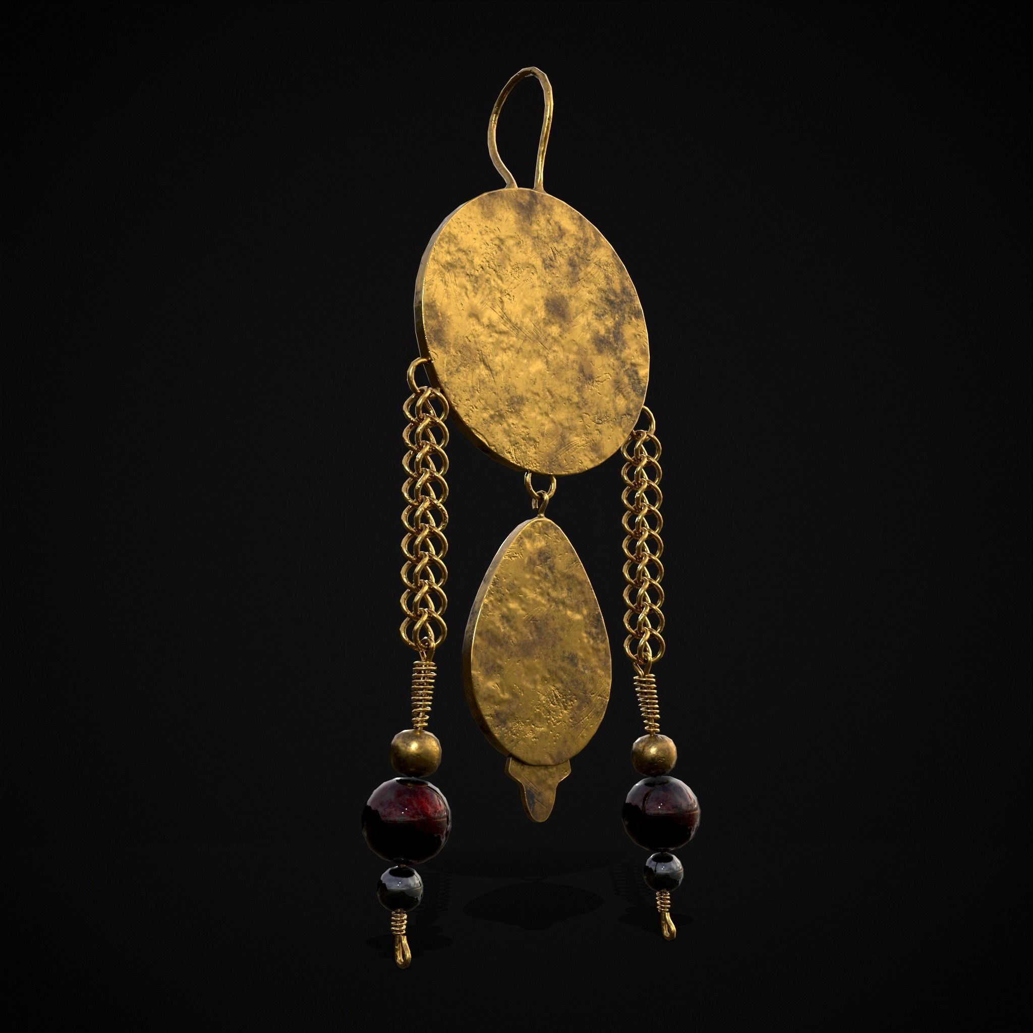Ornate Gold Ruby Chandelier Earring Low-poly 3D model_5