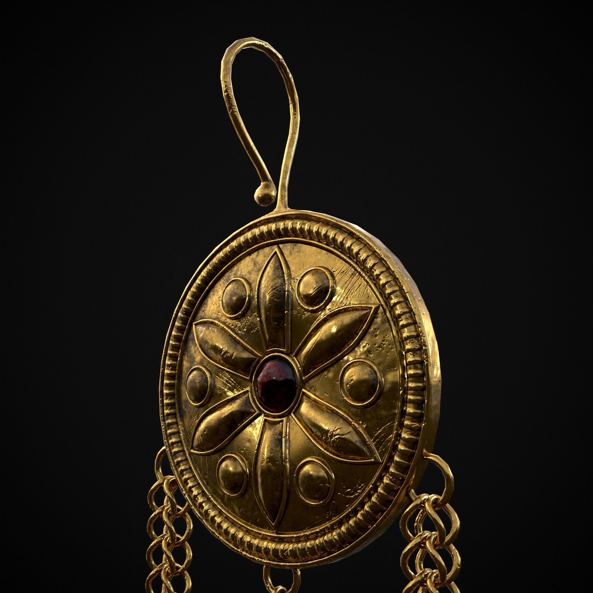 Ornate Gold Ruby Chandelier Earring Low-poly 3D model_13