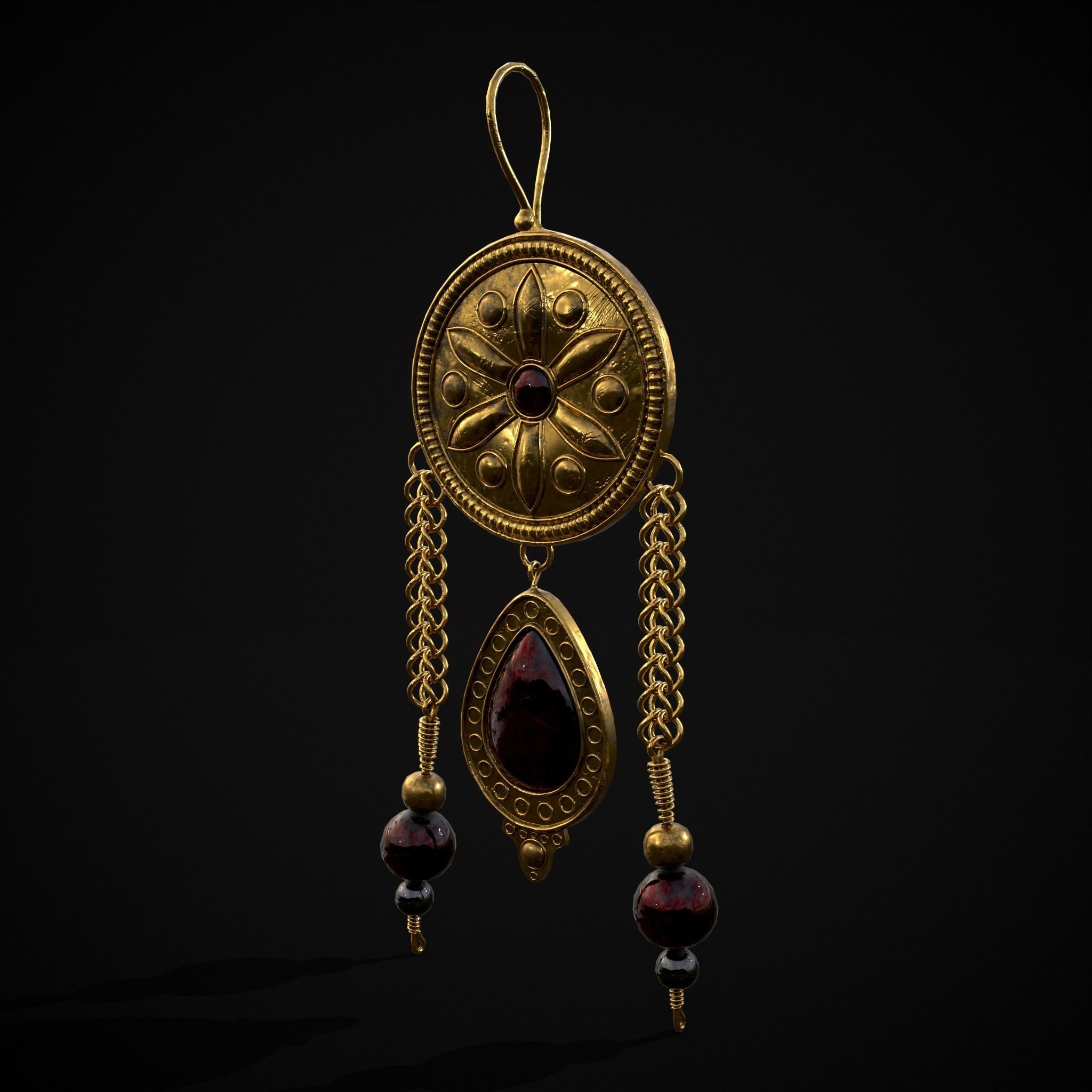 Ornate Gold Ruby Chandelier Earring Low-poly 3D model_29
