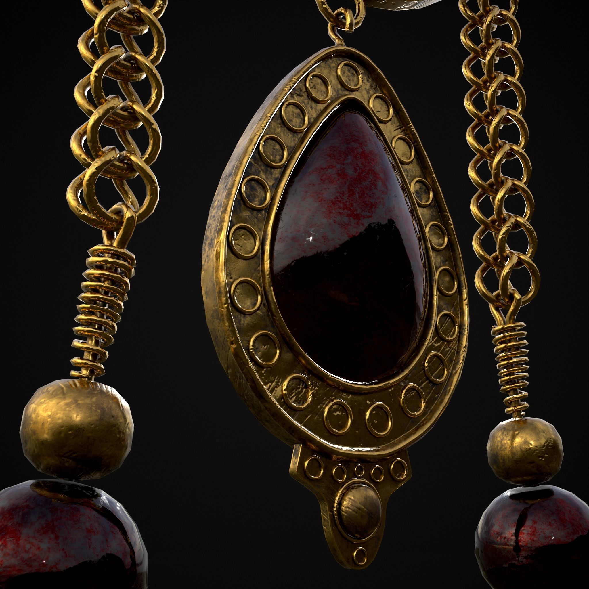 Ornate Gold Ruby Chandelier Earring Low-poly 3D model_15