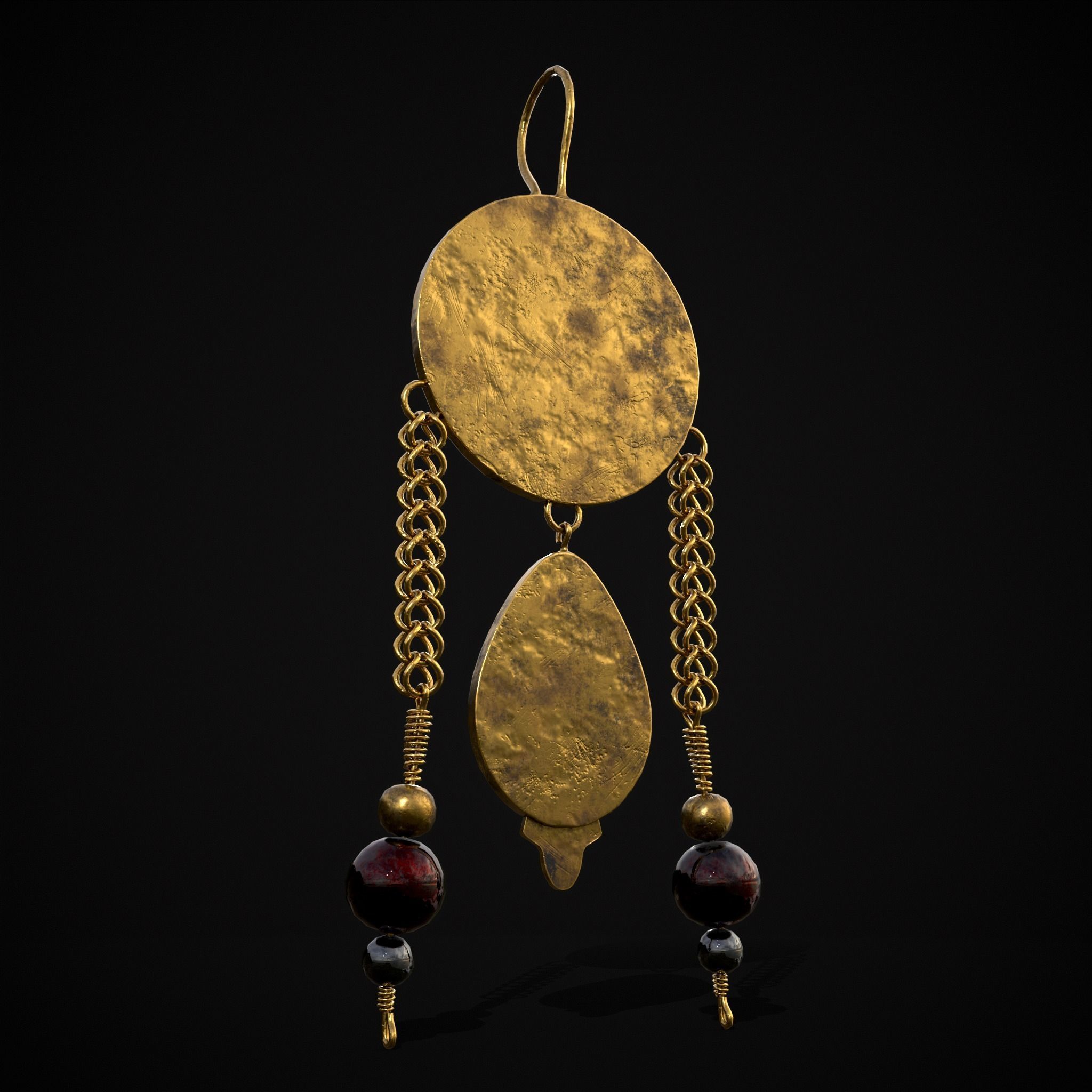 Ornate Gold Ruby Chandelier Earring Low-poly 3D model_23