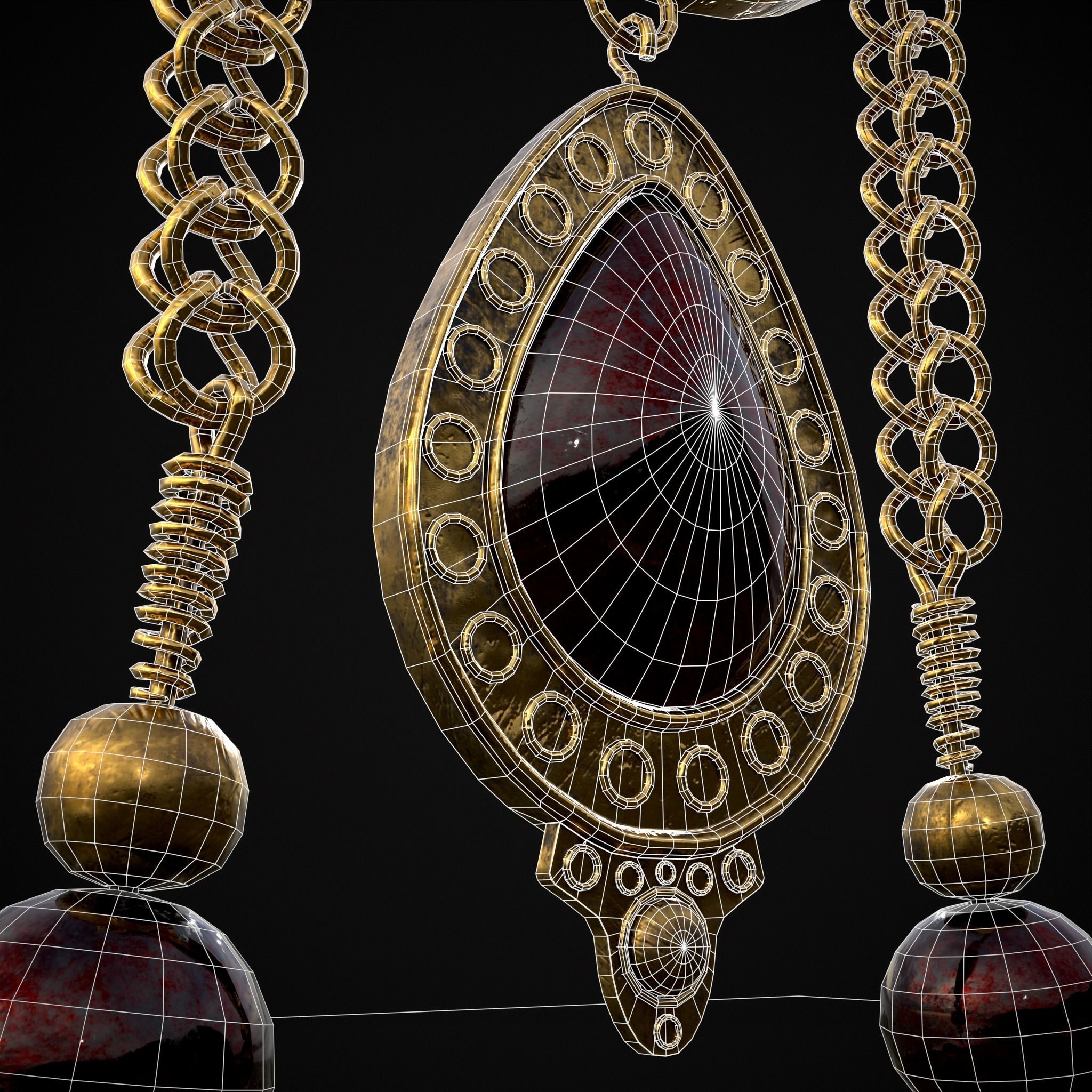 Ornate Gold Ruby Chandelier Earring Low-poly 3D model_16