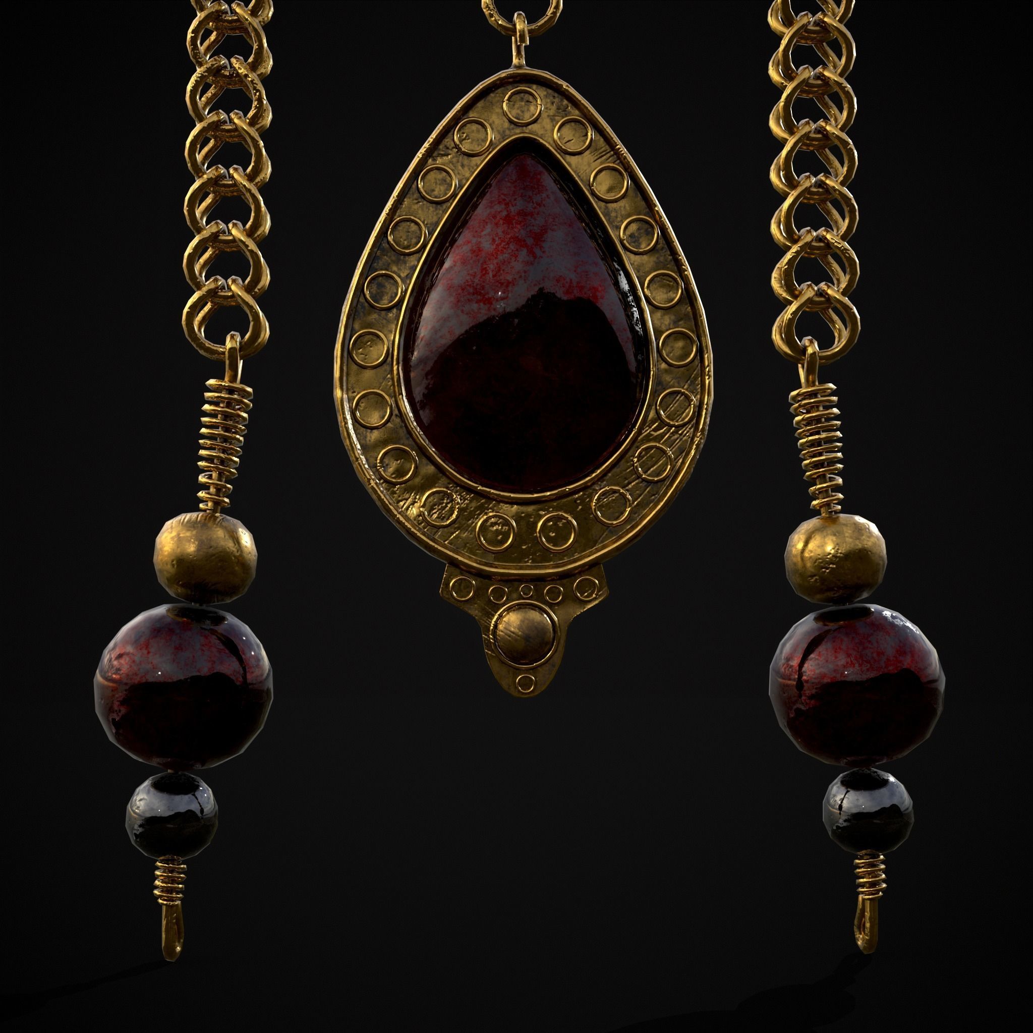 Ornate Gold Ruby Chandelier Earring Low-poly 3D model_9
