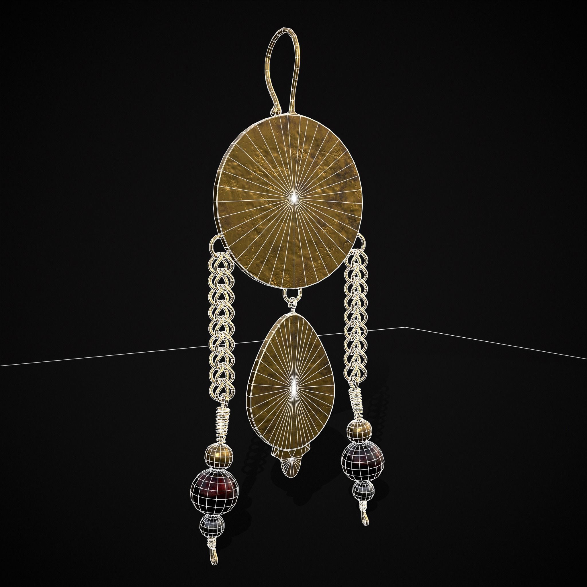 Ornate Gold Ruby Chandelier Earring Low-poly 3D model_28