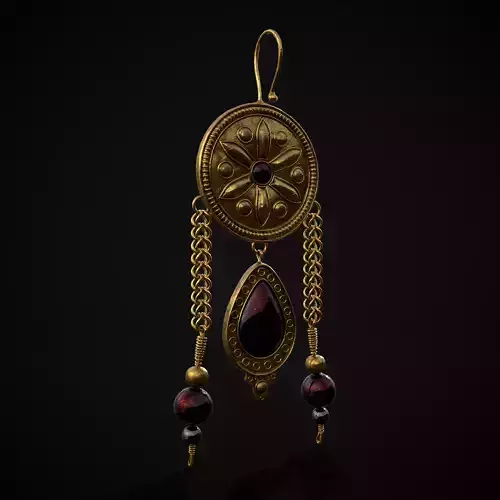 Ornate Gold Ruby Chandelier Earring Low-poly 3D model