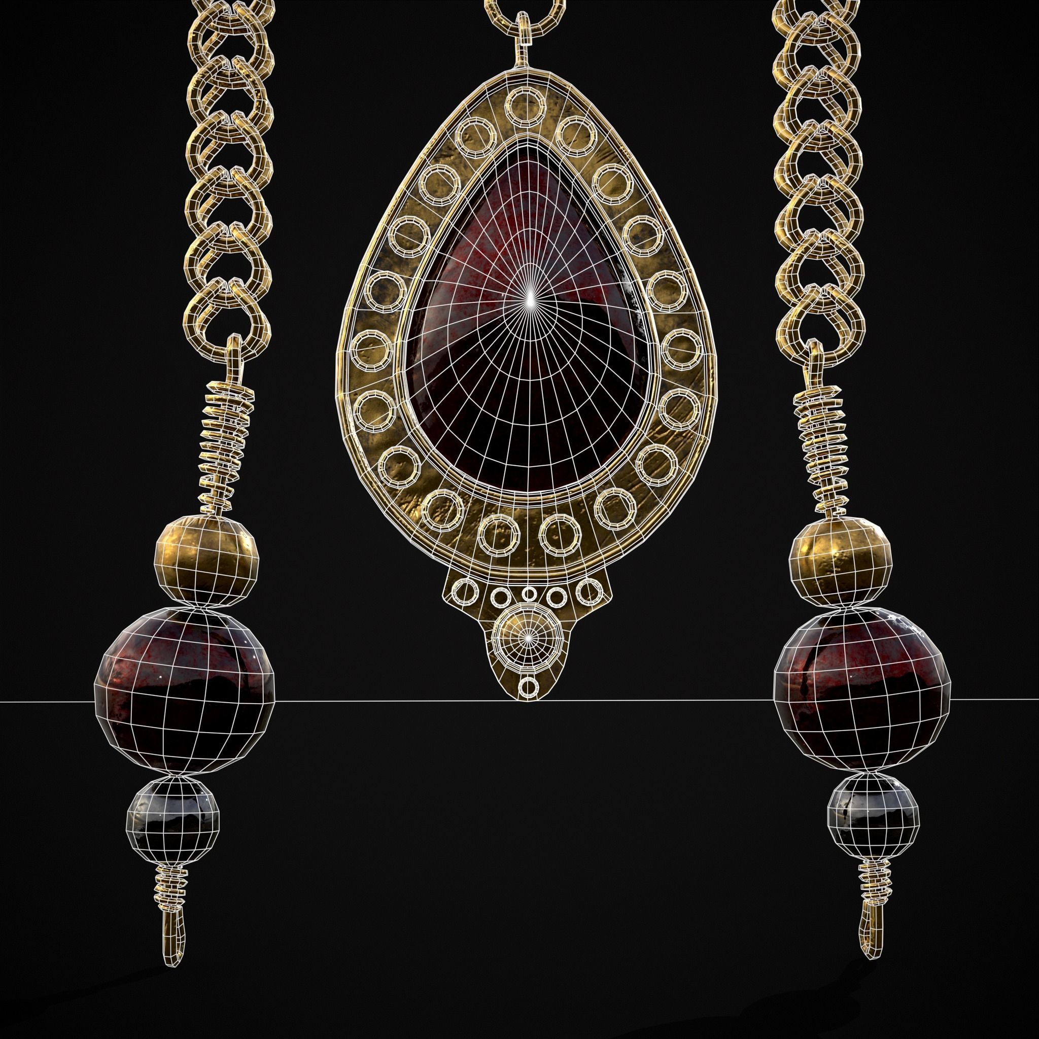 Ornate Gold Ruby Chandelier Earring Low-poly 3D model_10