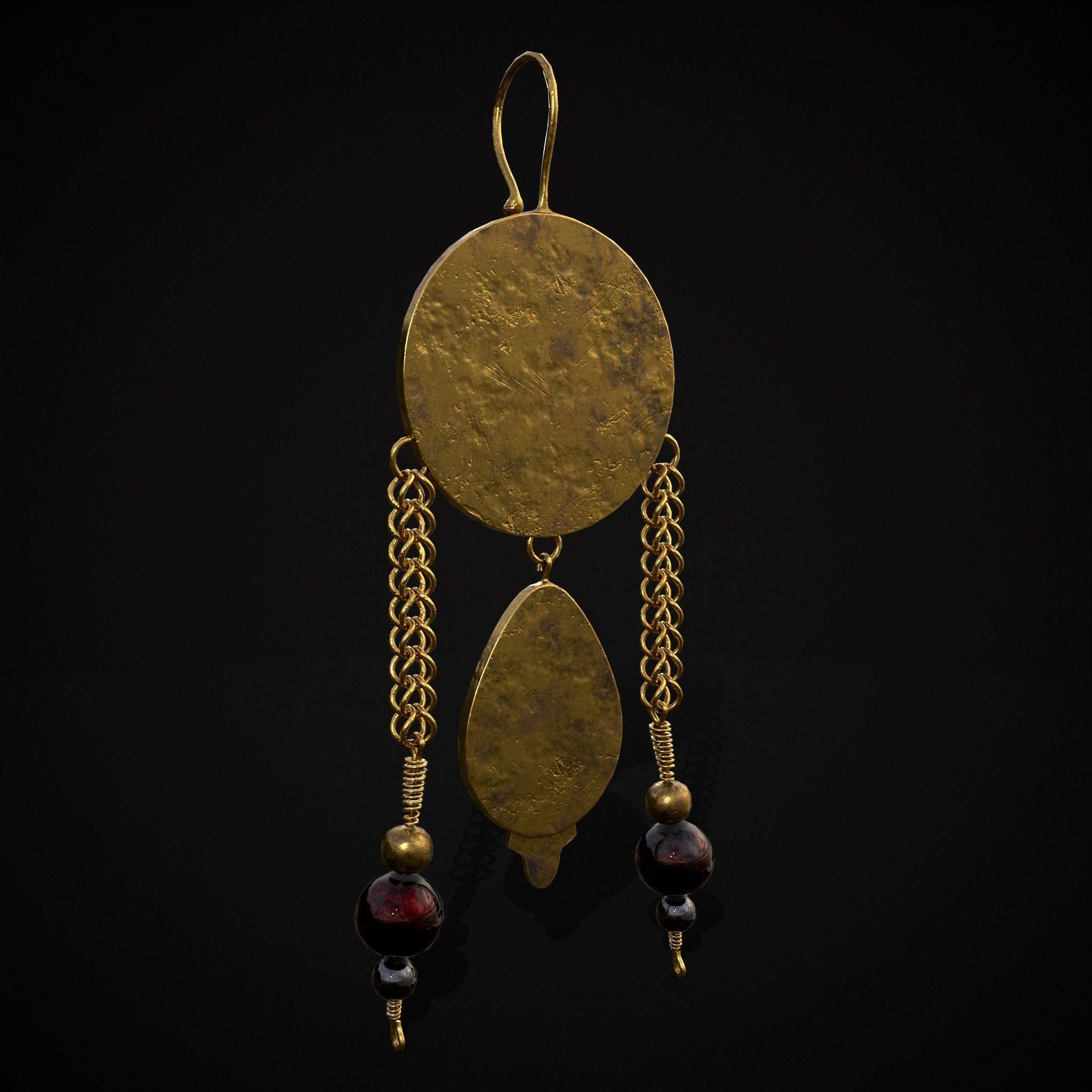 Ornate Gold Ruby Chandelier Earring Low-poly 3D model_27