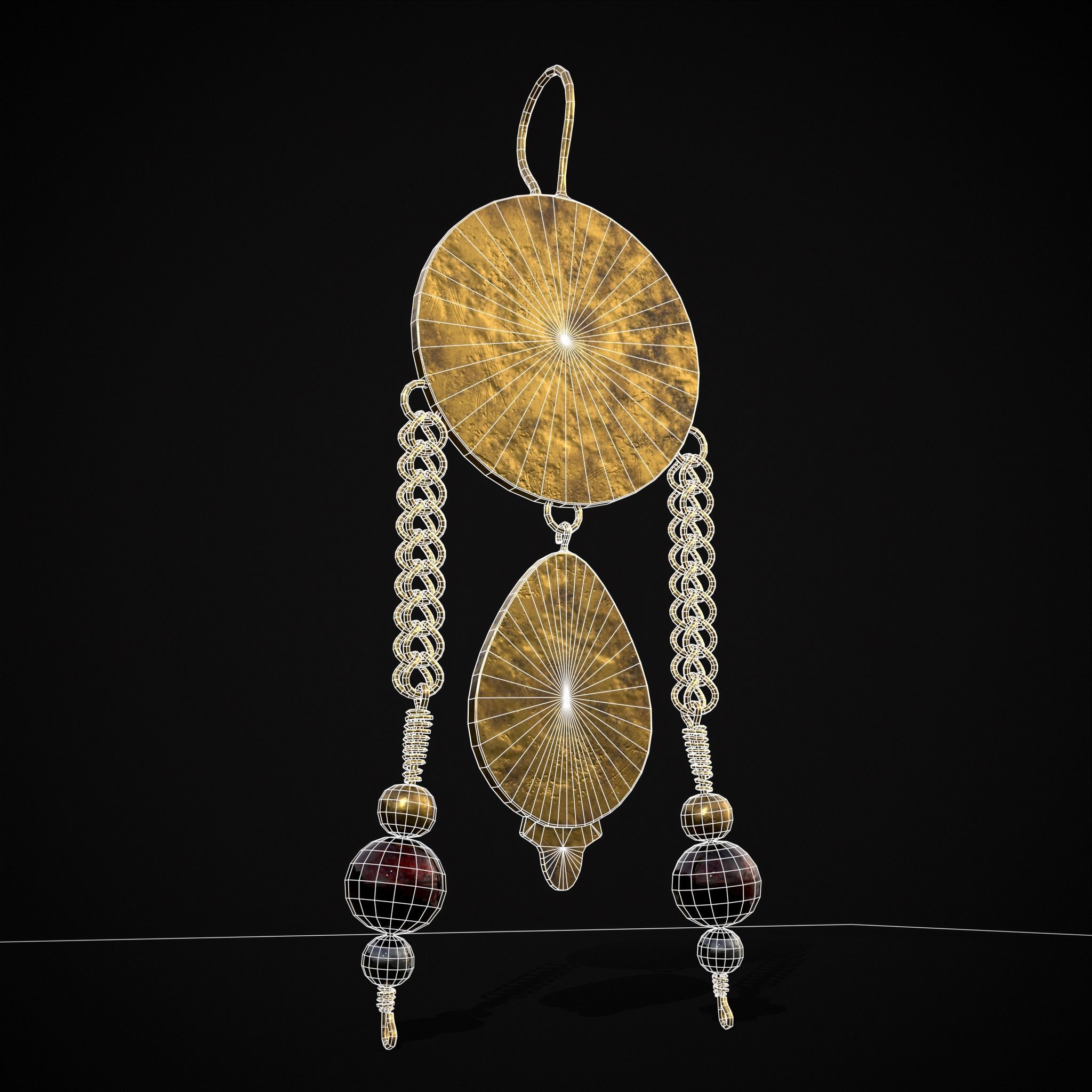 Ornate Gold Ruby Chandelier Earring Low-poly 3D model_24