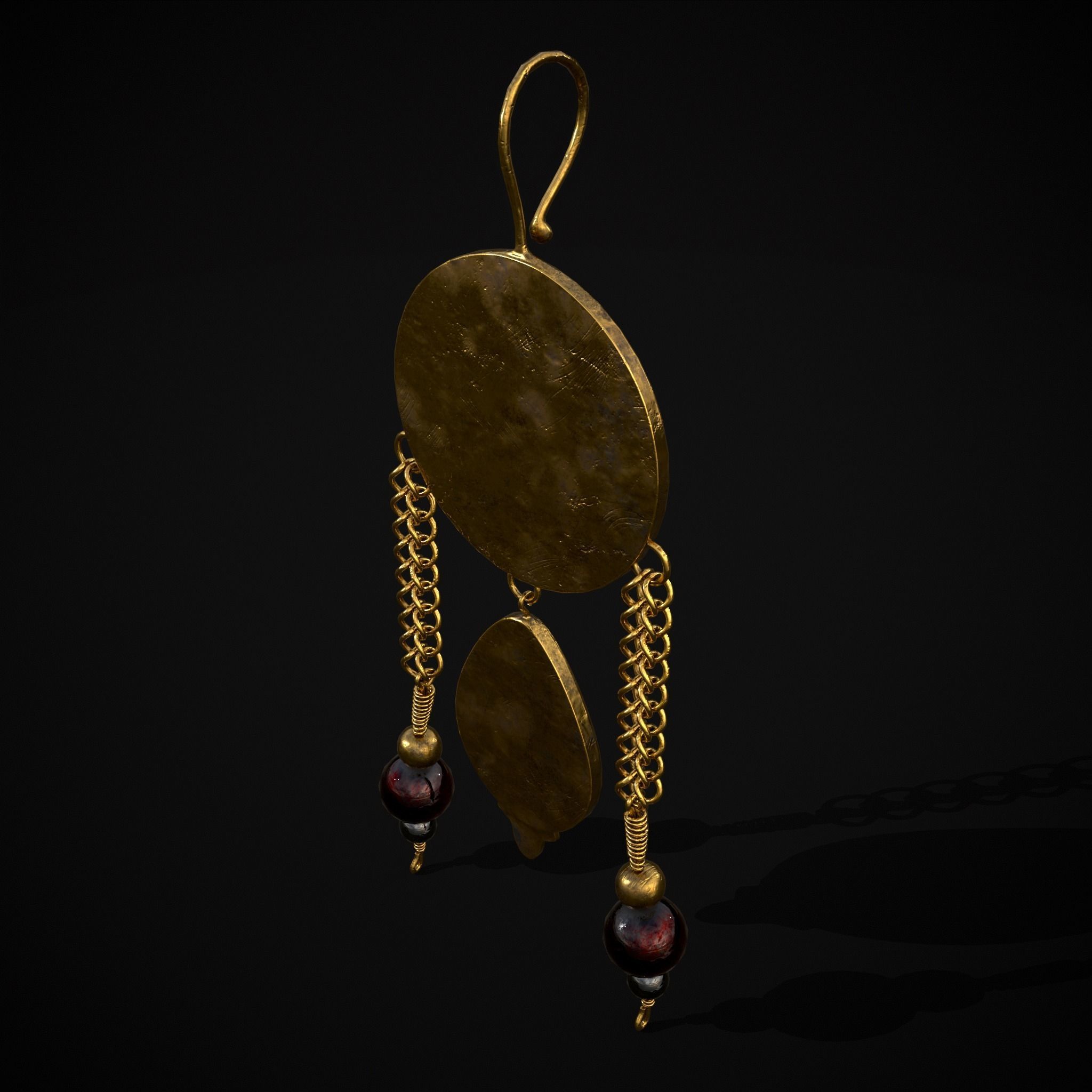 Ornate Gold Ruby Chandelier Earring Low-poly 3D model_21