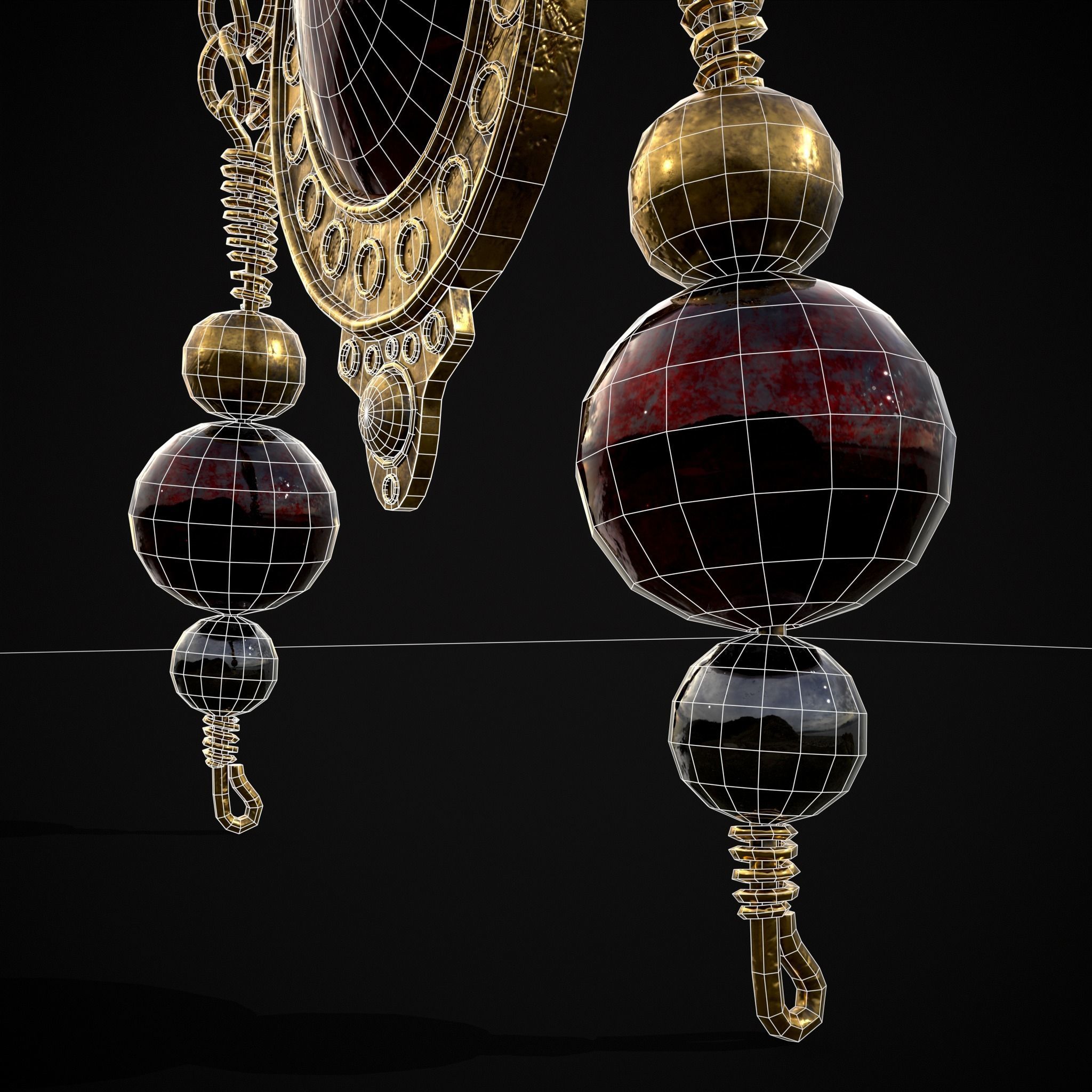 Ornate Gold Ruby Chandelier Earring Low-poly 3D model_18