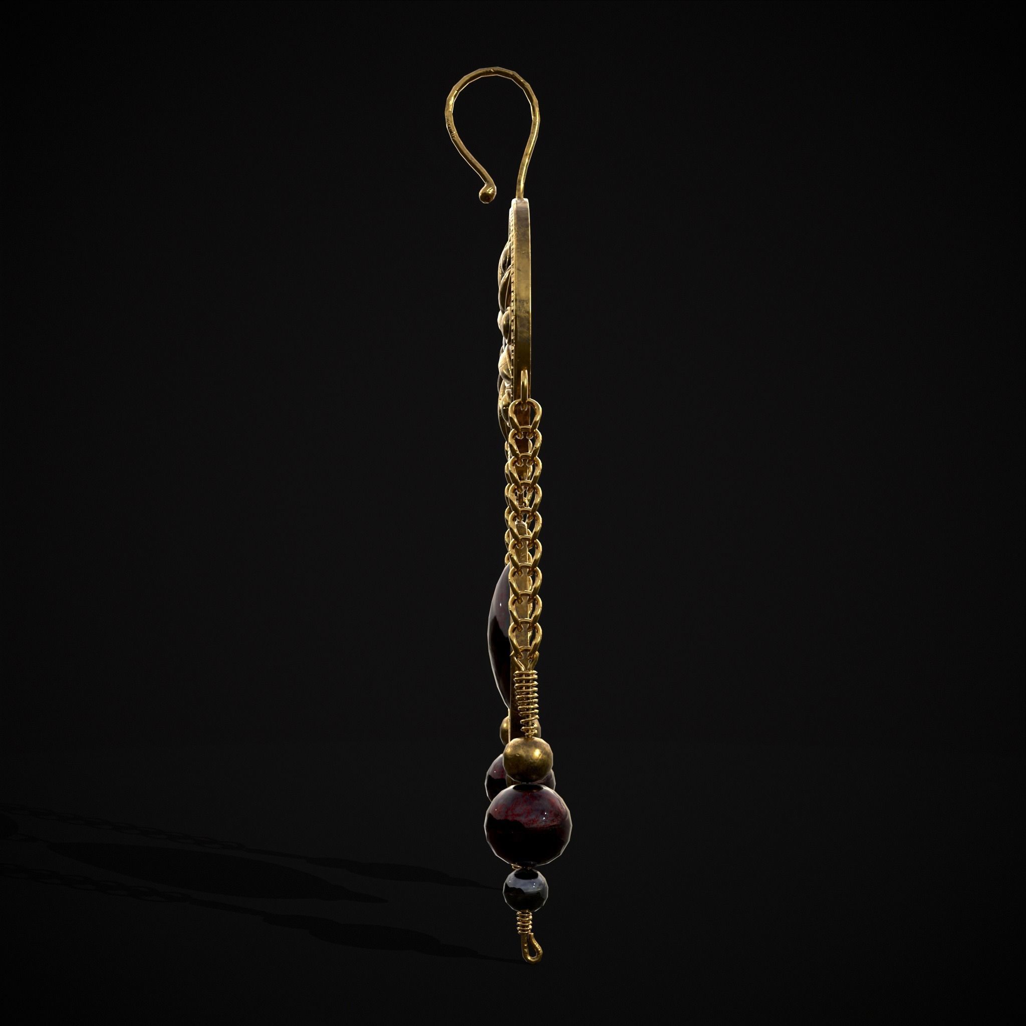 Ornate Gold Ruby Chandelier Earring Low-poly 3D model_19