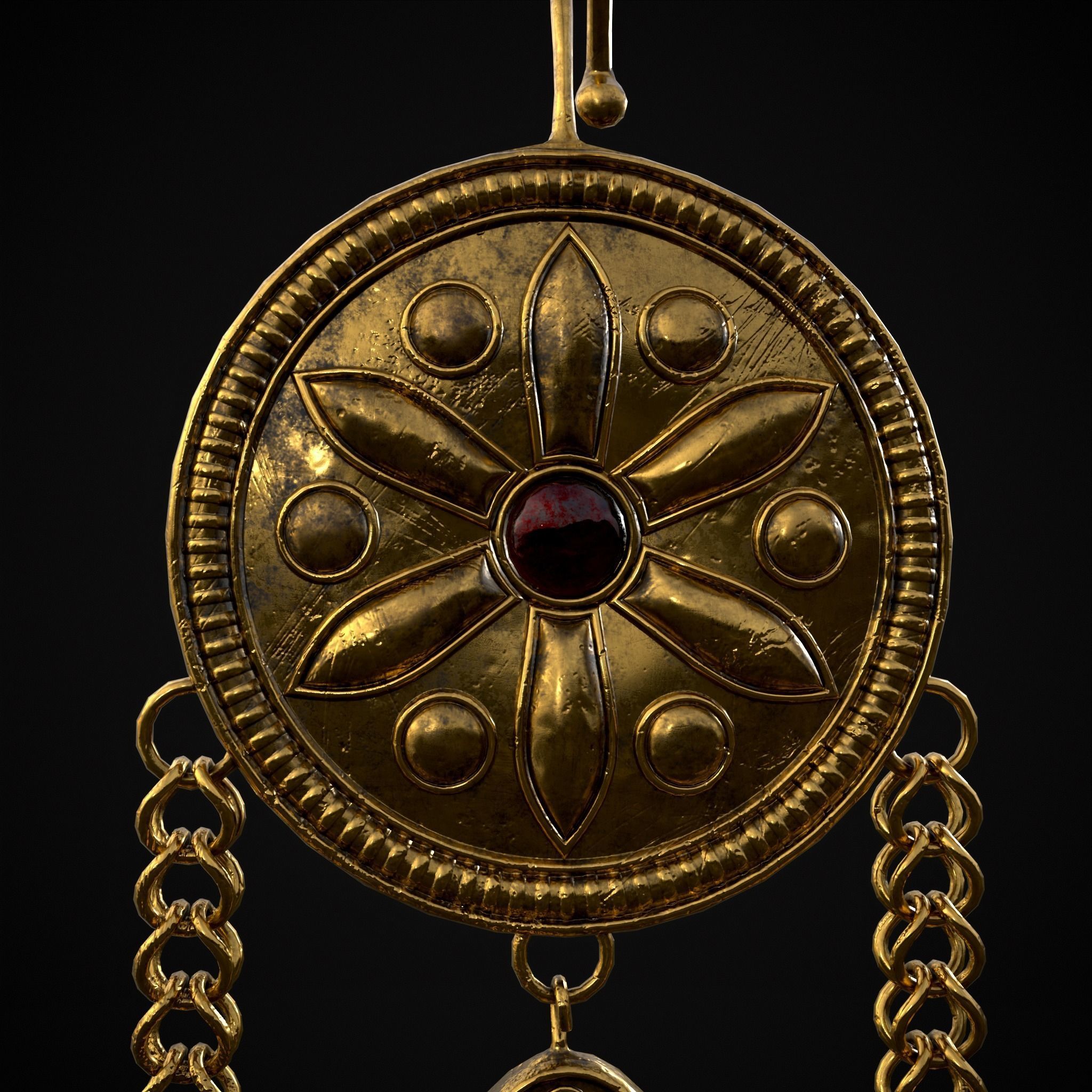 Ornate Gold Ruby Chandelier Earring Low-poly 3D model_7