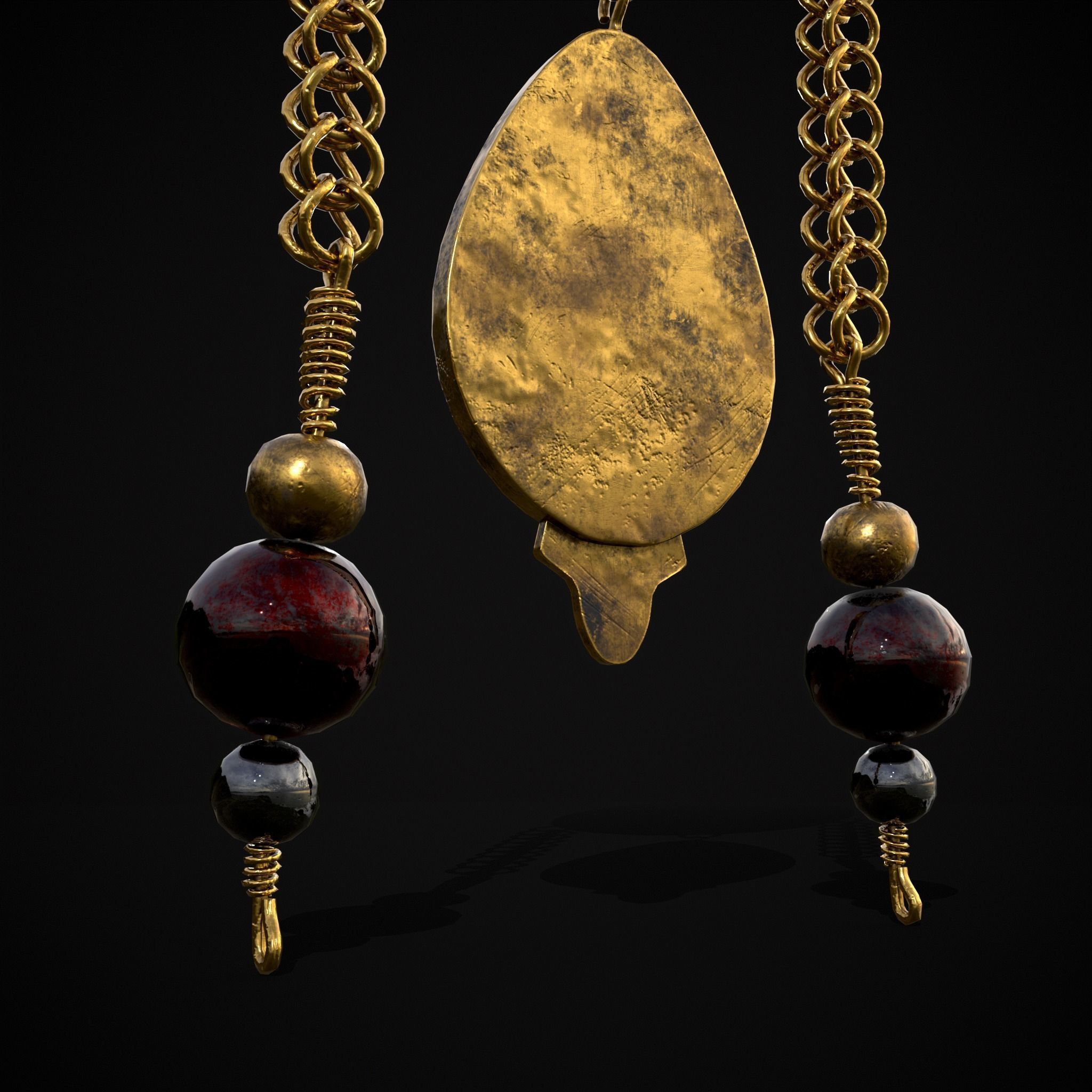 Ornate Gold Ruby Chandelier Earring Low-poly 3D model_11