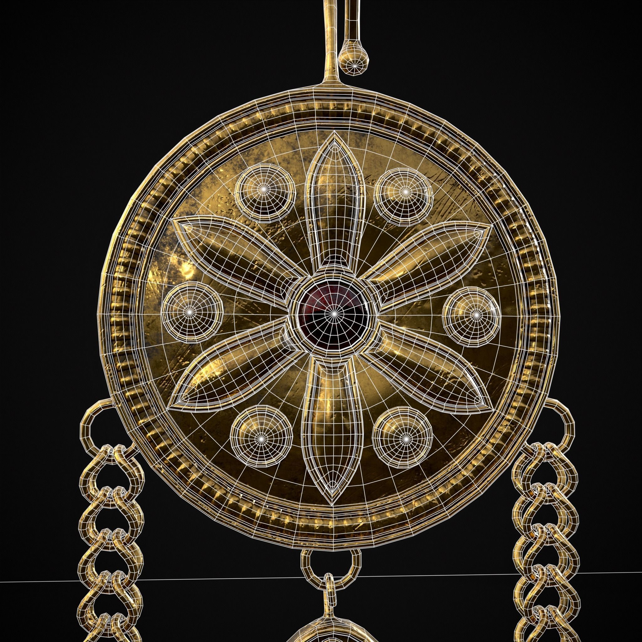 Ornate Gold Ruby Chandelier Earring Low-poly 3D model_8