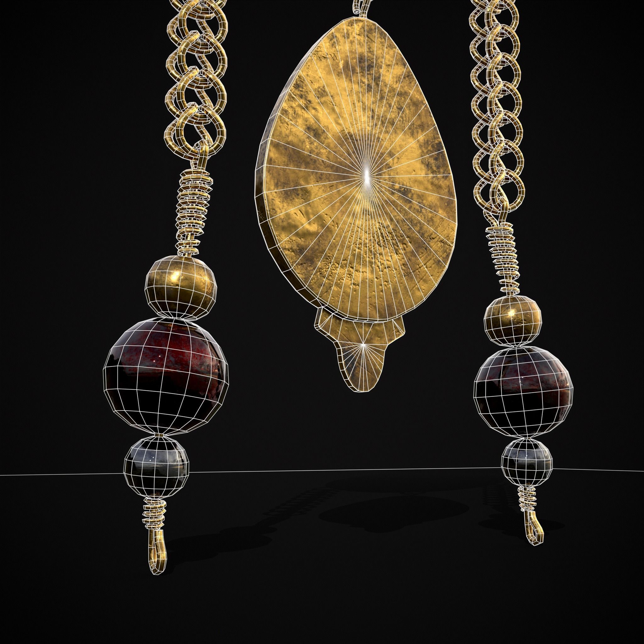 Ornate Gold Ruby Chandelier Earring Low-poly 3D model_12