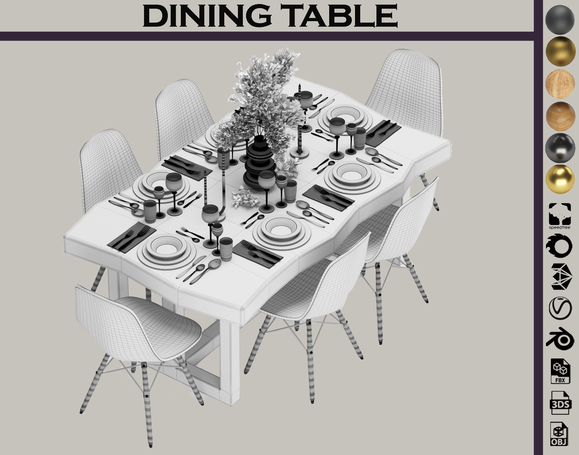 dining table set 01 3D model_6
