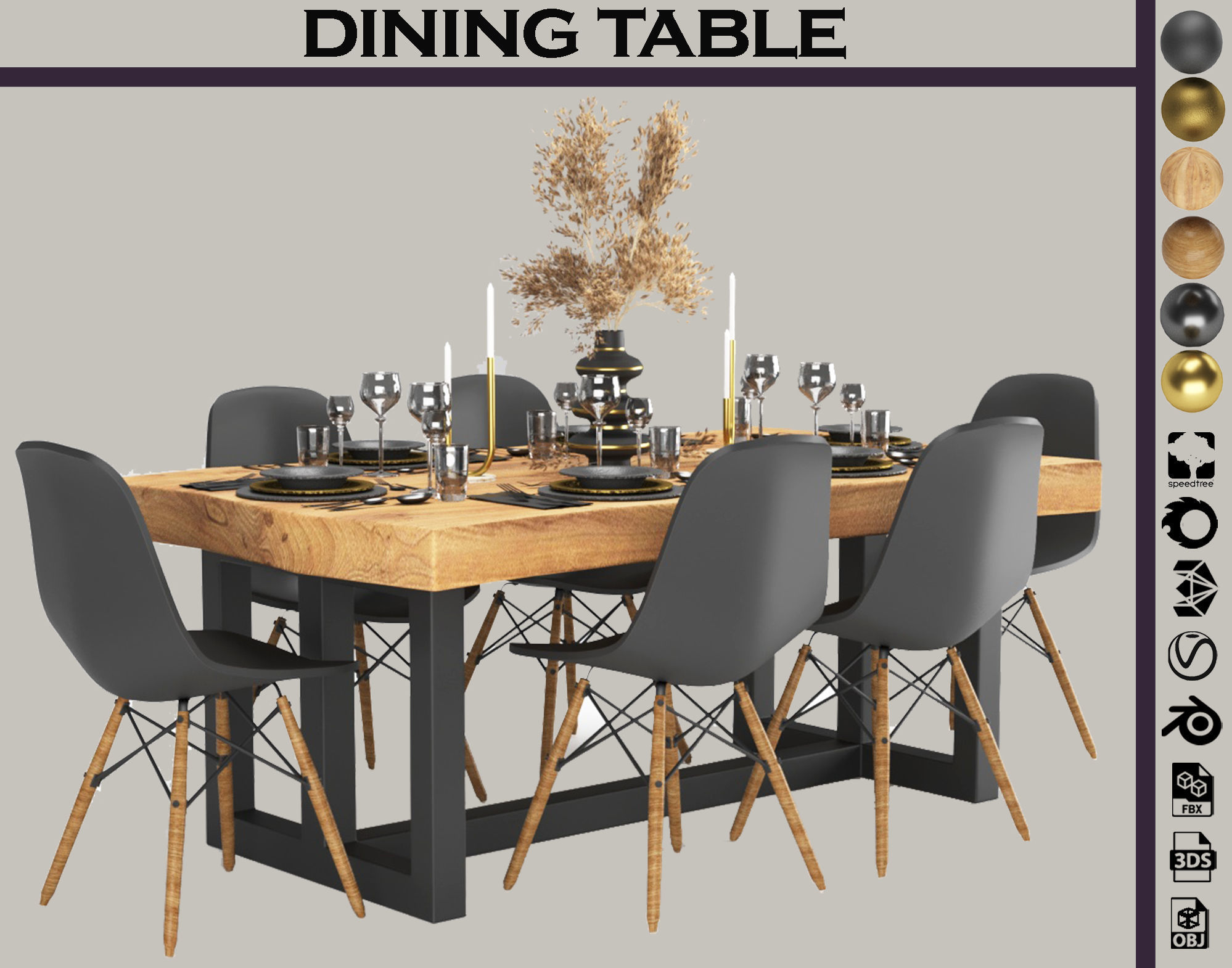 dining table set 01 3D model_3