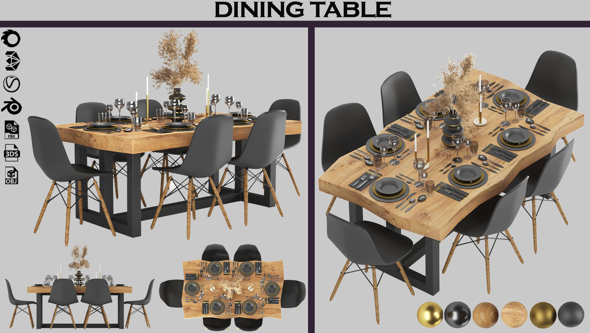 dining table set 01 3D model_7