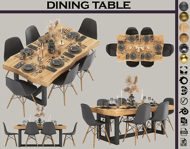 dining table set 01 3D model
