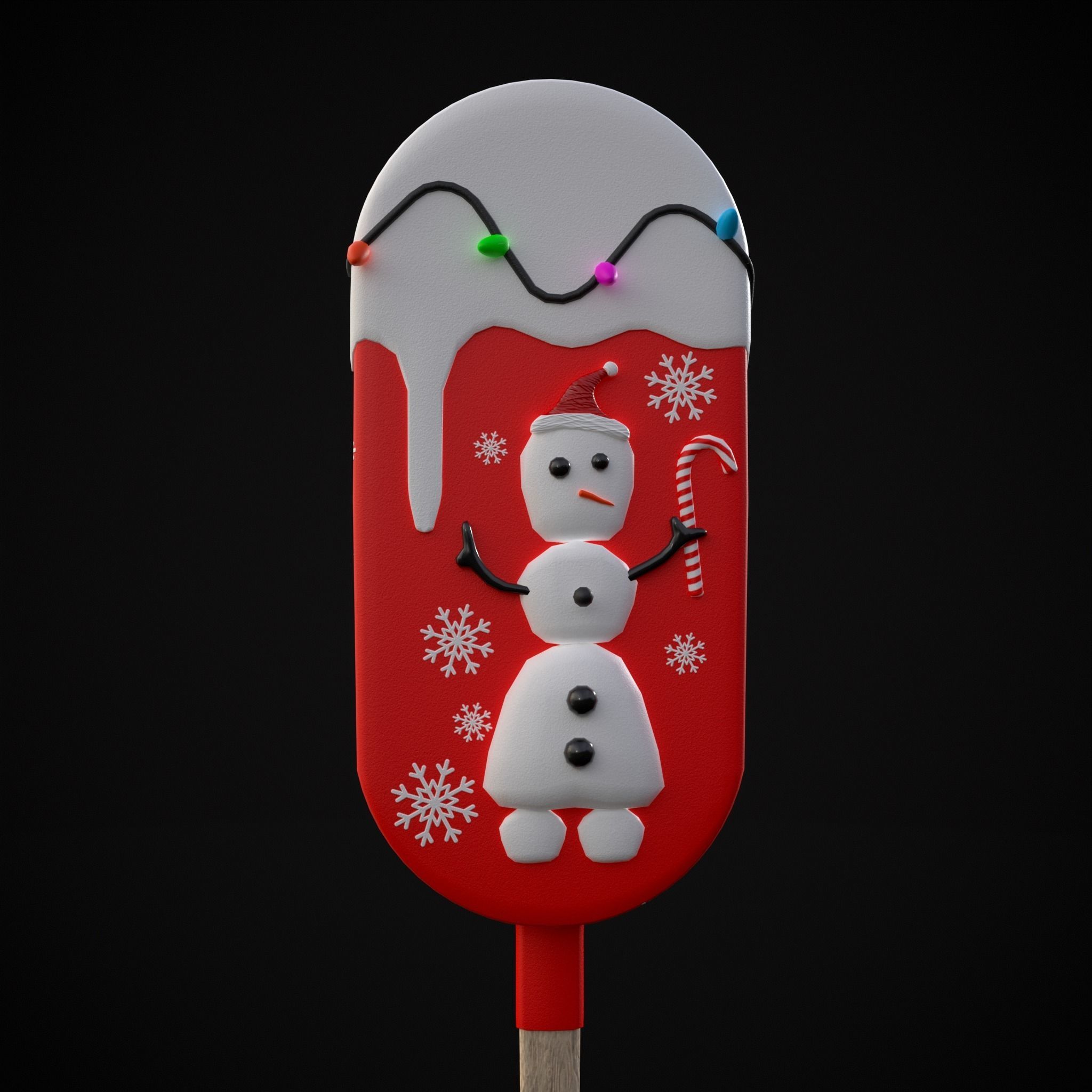 Ice Cream On A Stick Snowman Low-poly 3D model_7