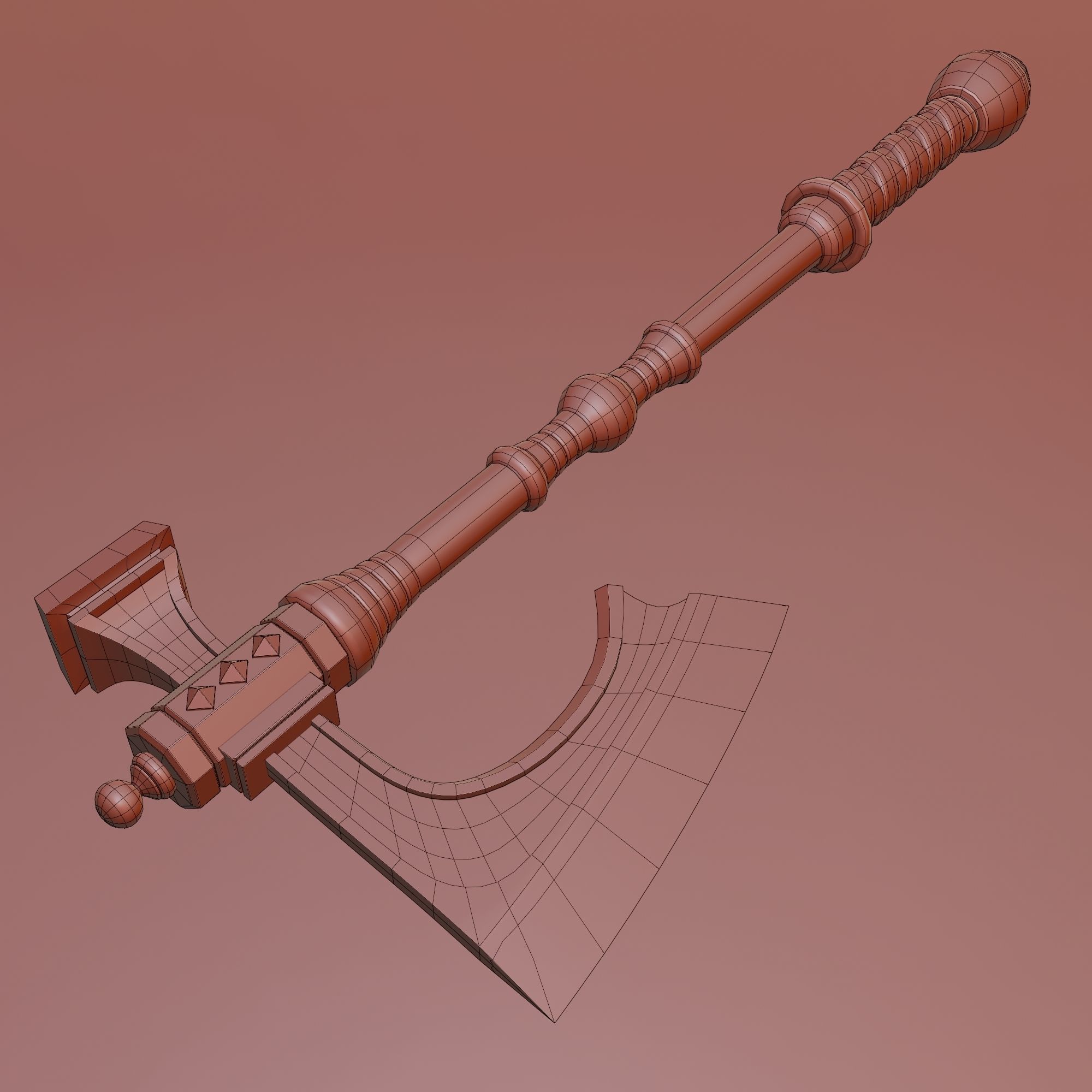 Low poly fantasy battle axe Low-poly 3D model_4