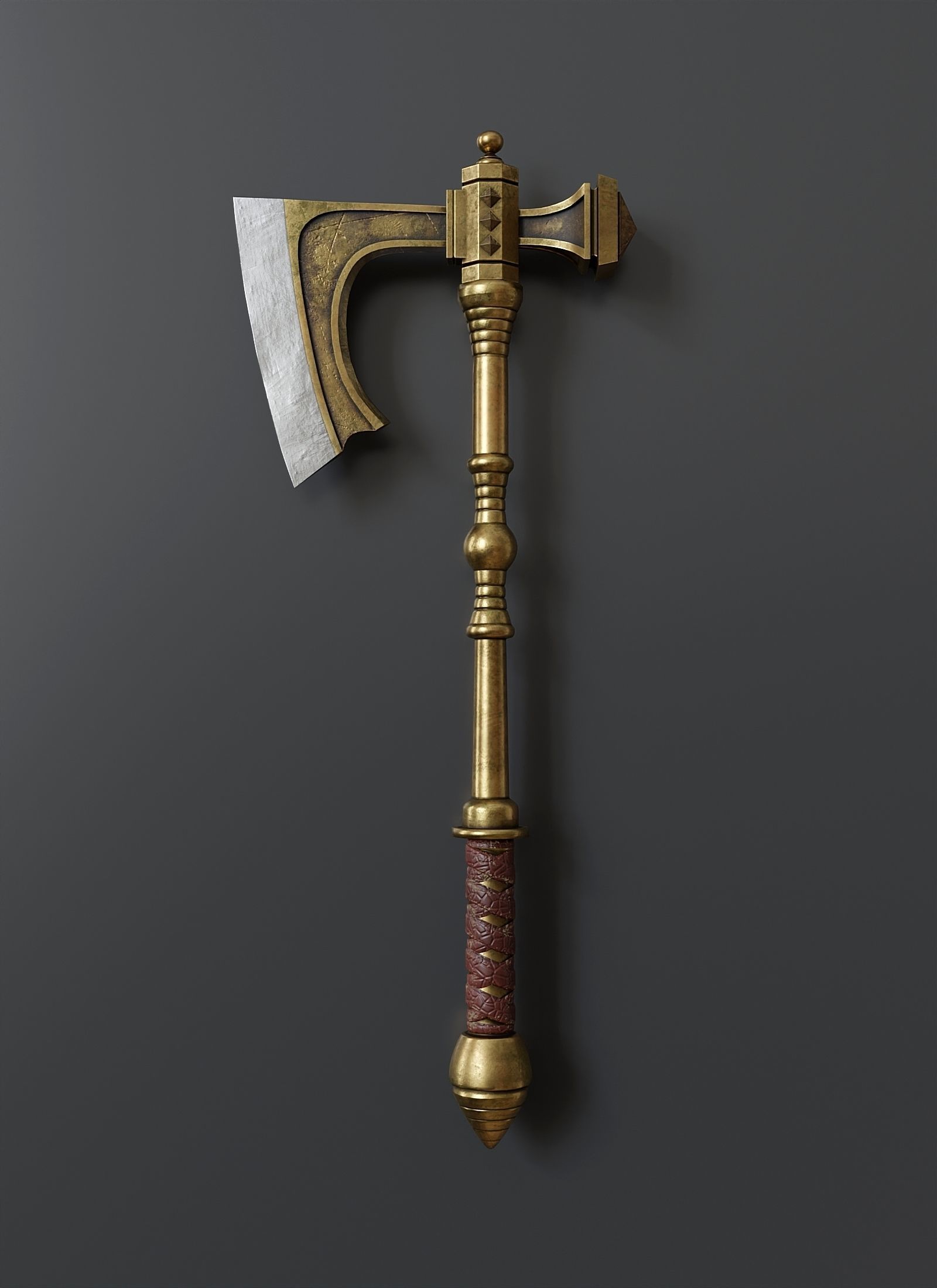 Low poly fantasy battle axe Low-poly 3D model_3